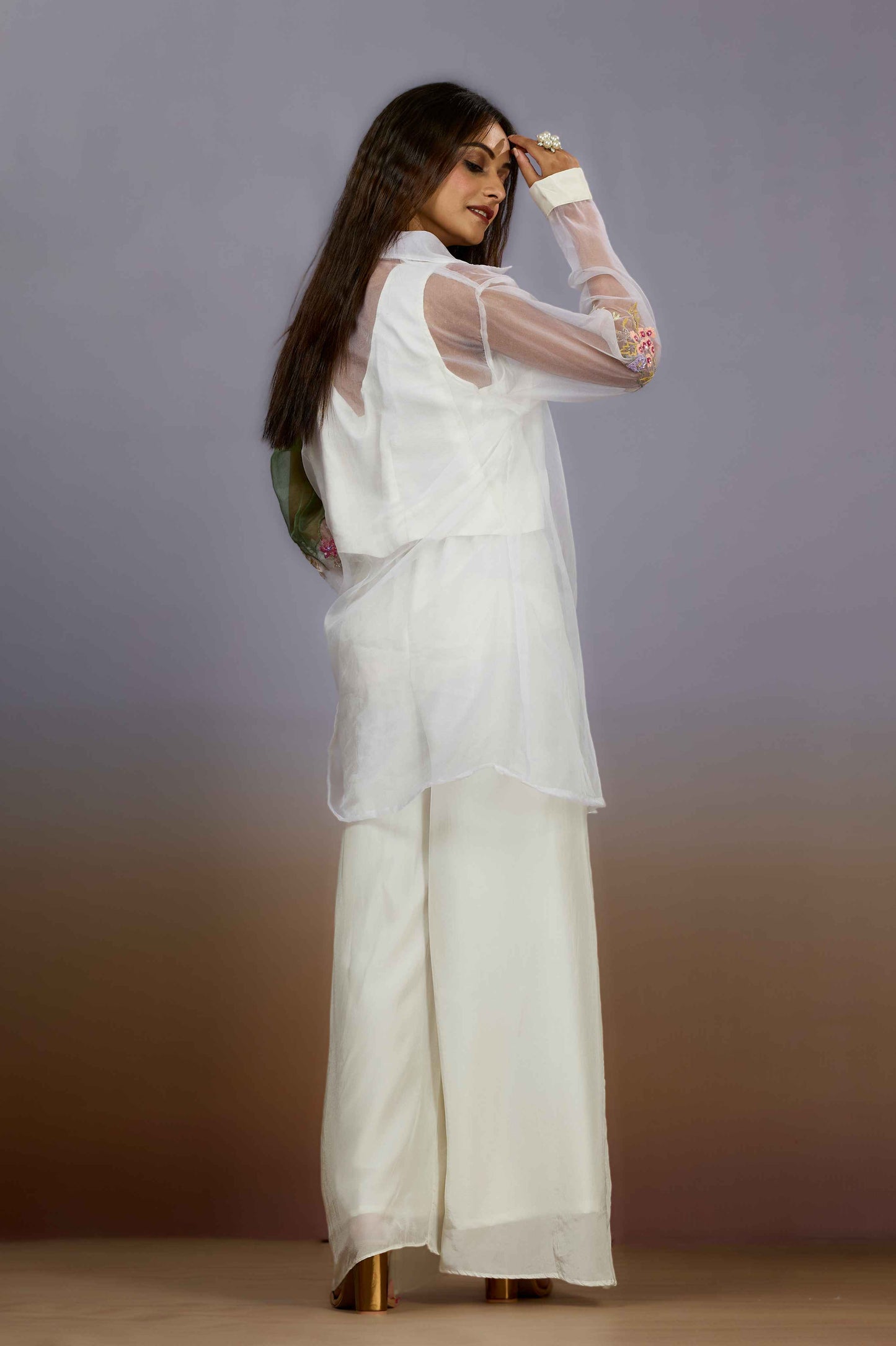 White Green Sequins HO silk Indo Western 1014-10088