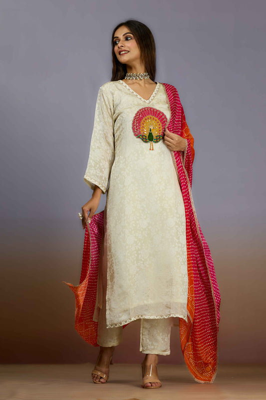 Cream Sequins Tissue Salwar Suits 1019-10104