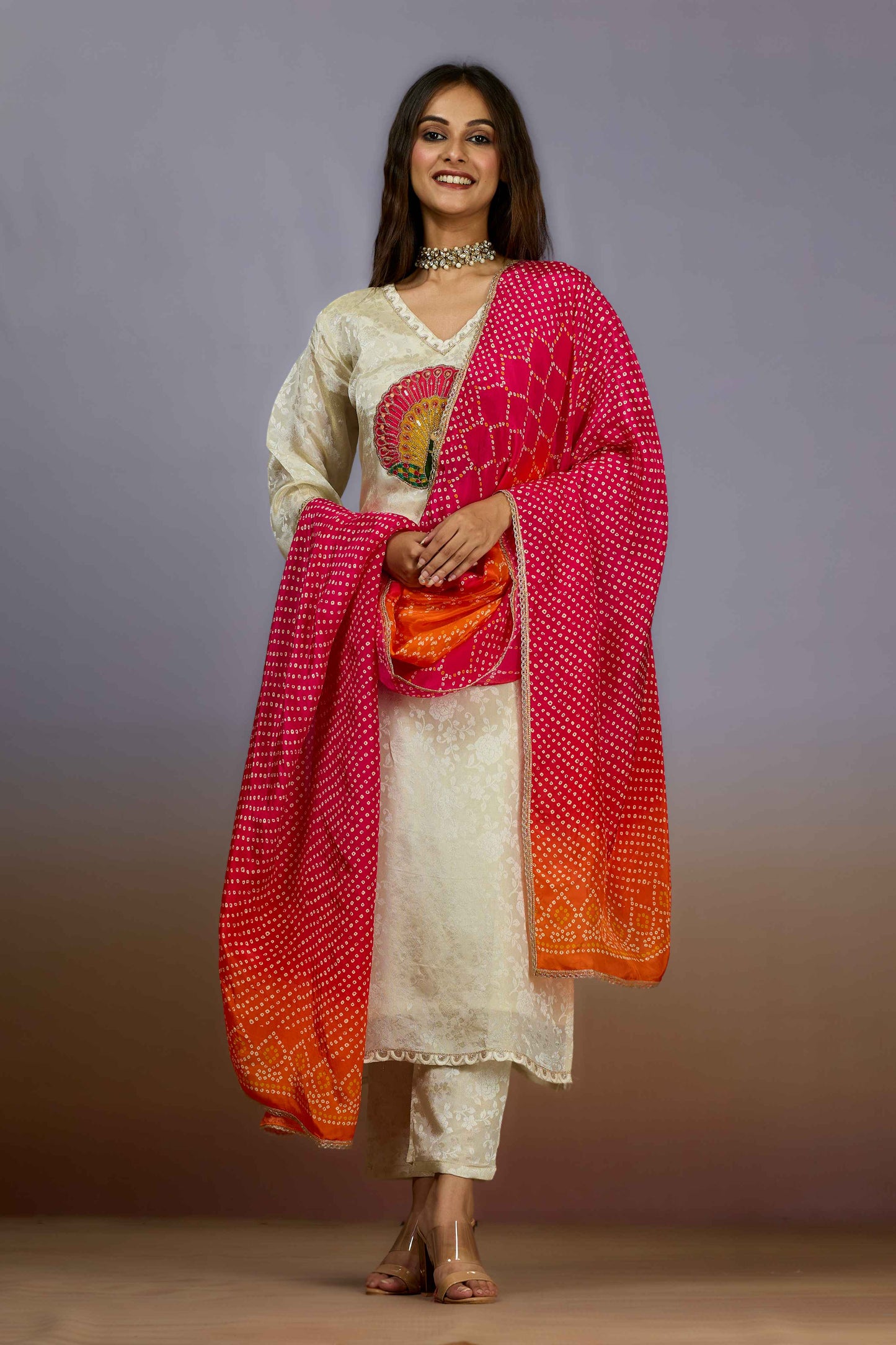 Cream Sequins Tissue Salwar Suits 1019-10104