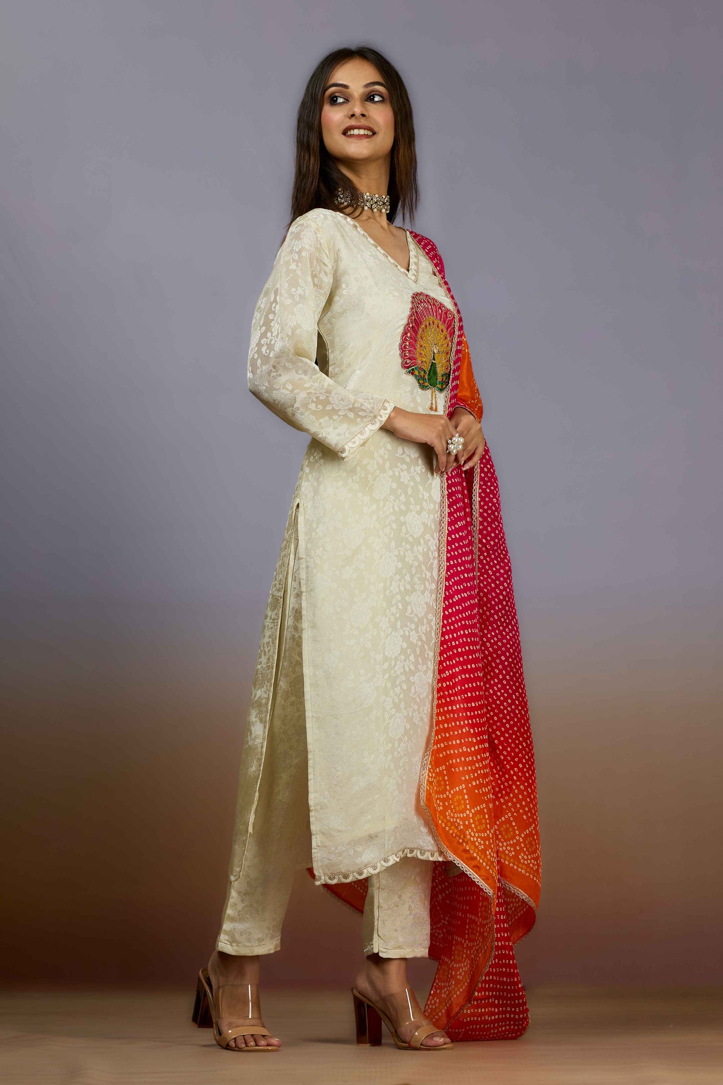 Cream Sequins Tissue Salwar Suits 1019-10104