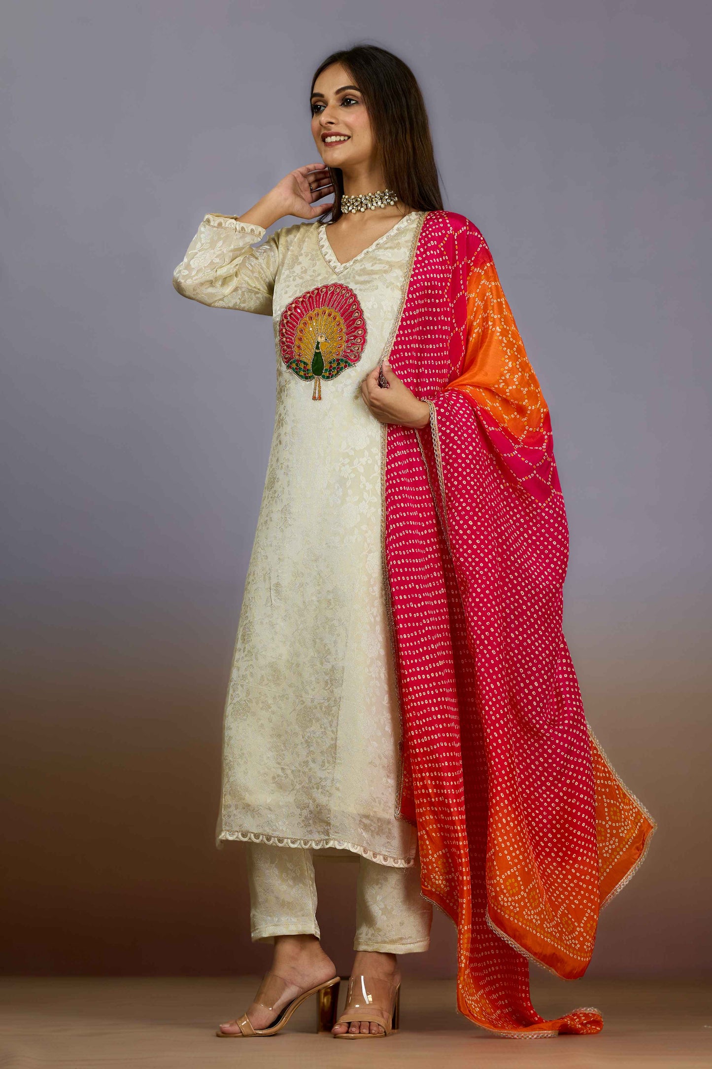 Cream Sequins Tissue Salwar Suits 1019-10104