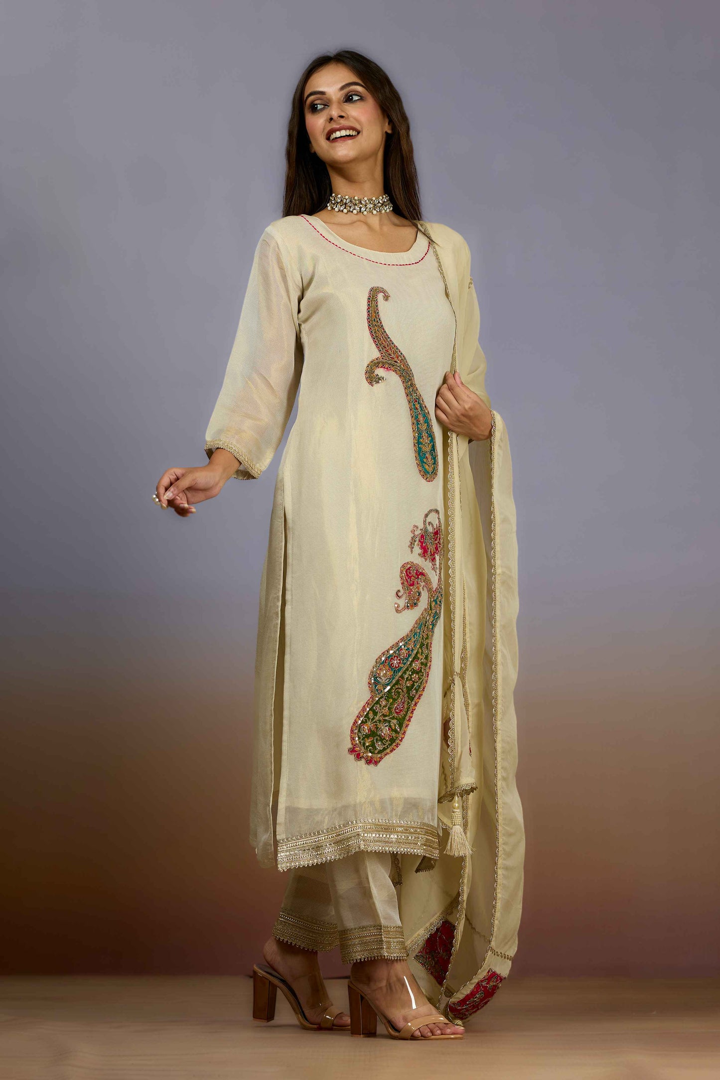 Golden Sequins Tissue Salwar Suits 1019-10094