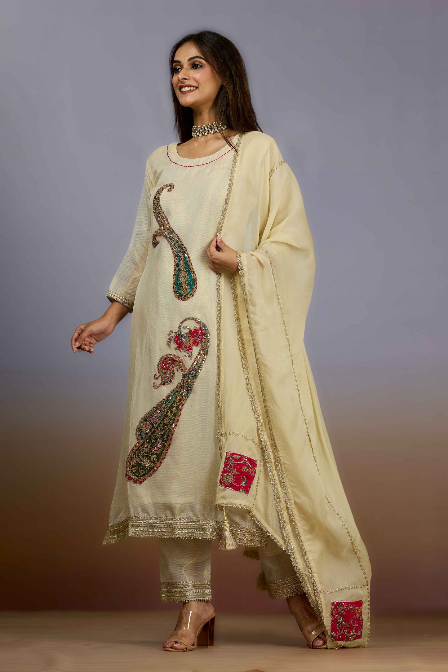 Golden Sequins Tissue Salwar Suits 1019-10094
