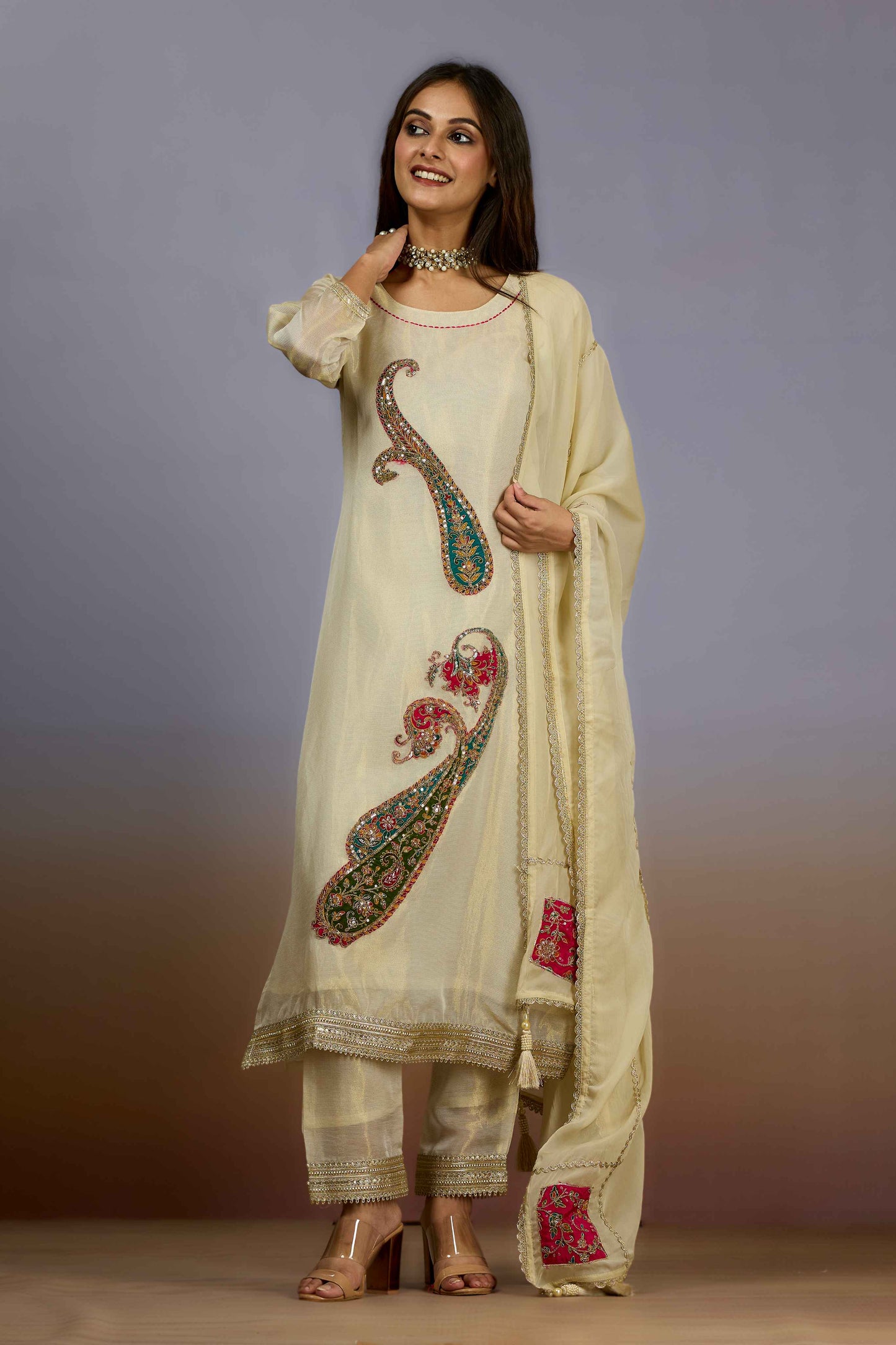 Golden Sequins Tissue Salwar Suits 1019-10094