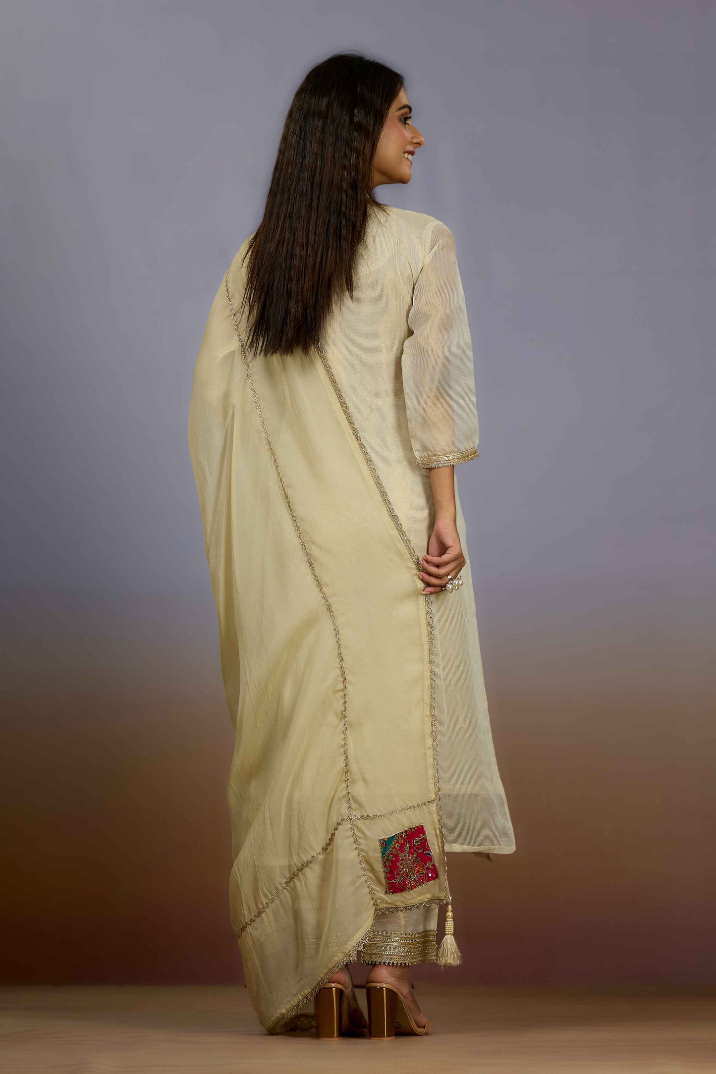 Golden Sequins Tissue Salwar Suits 1019-10094