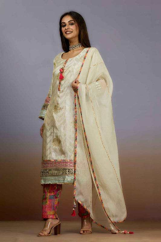 Cream Printed Tissue Salwar Suits 1019-10106