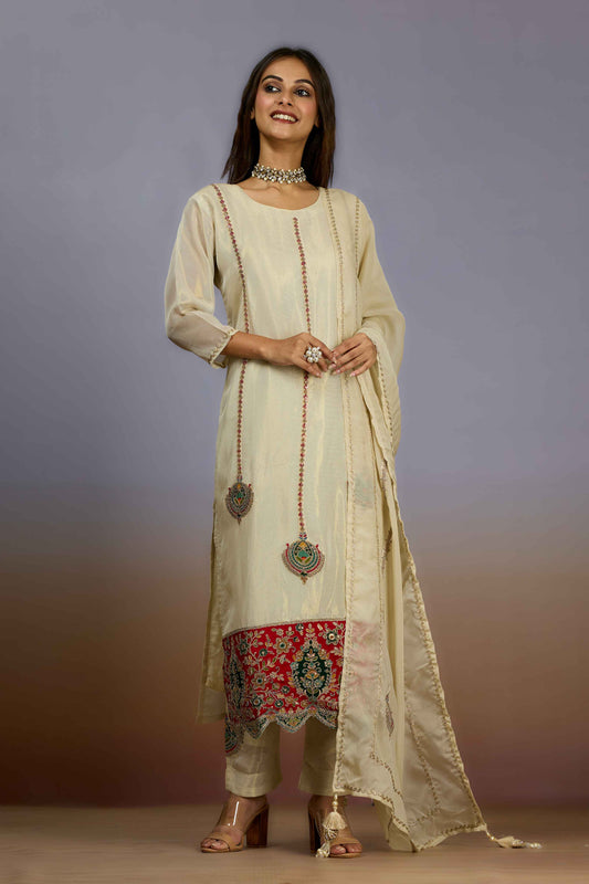 Cream Zariwork Tissue Salwar Suits 1019-10112