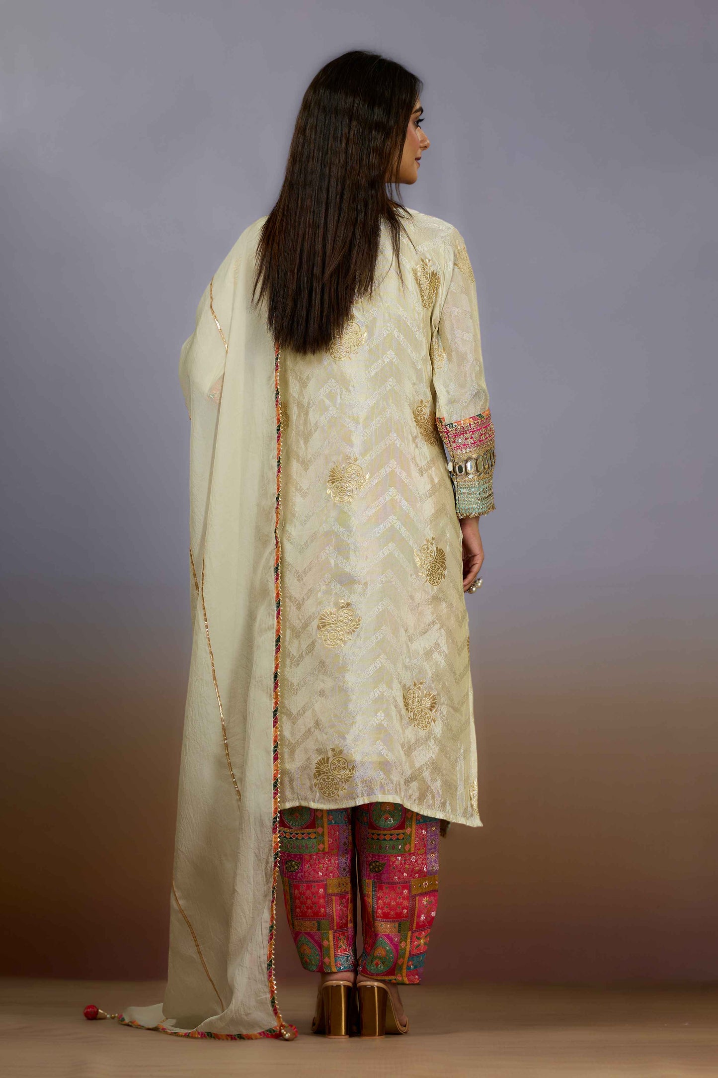 Cream Zariwork Tissue Salwar Suits 1019-10112