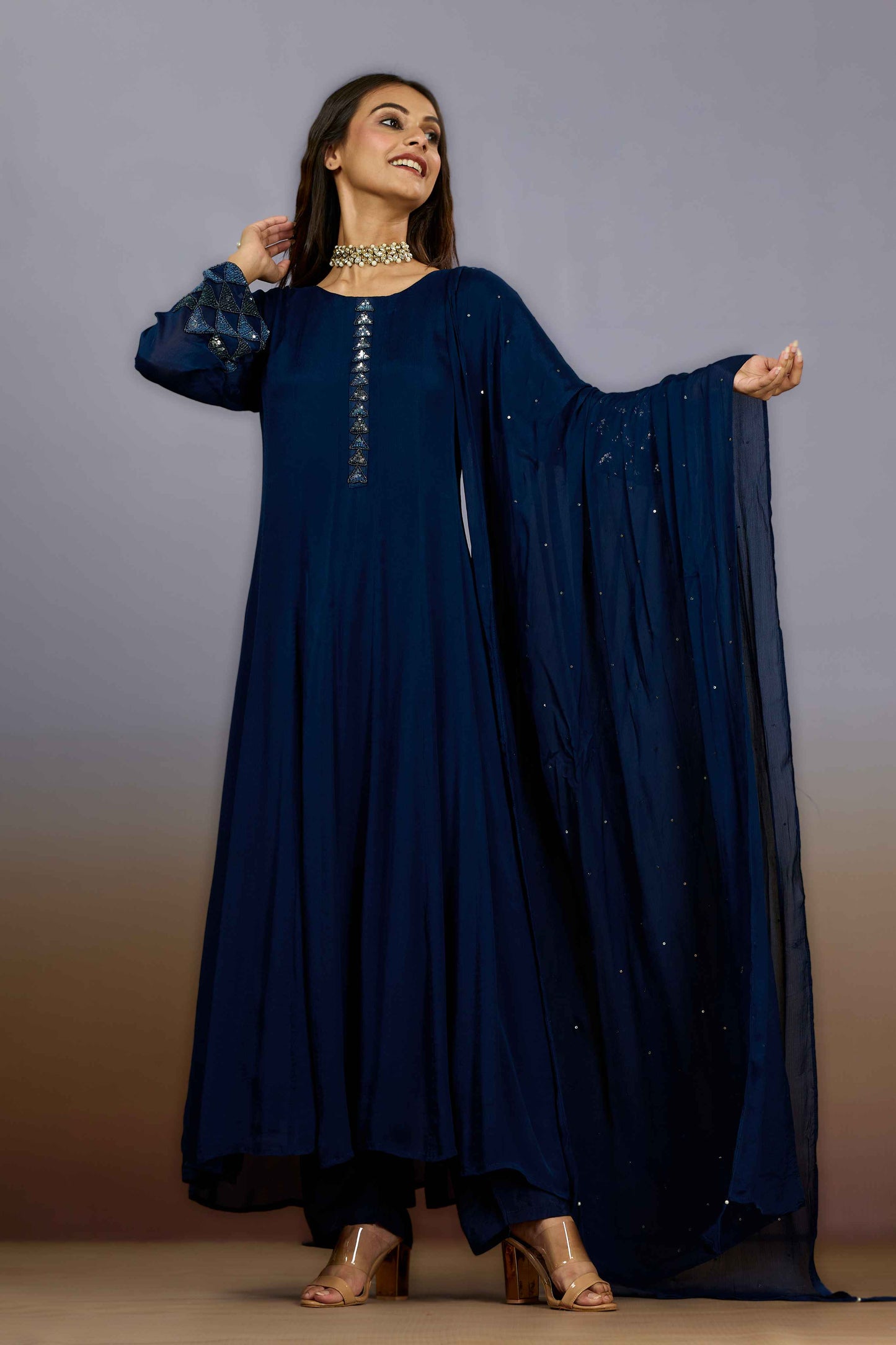 Blue Sequins Chinon Salwar Suits 1018-10103