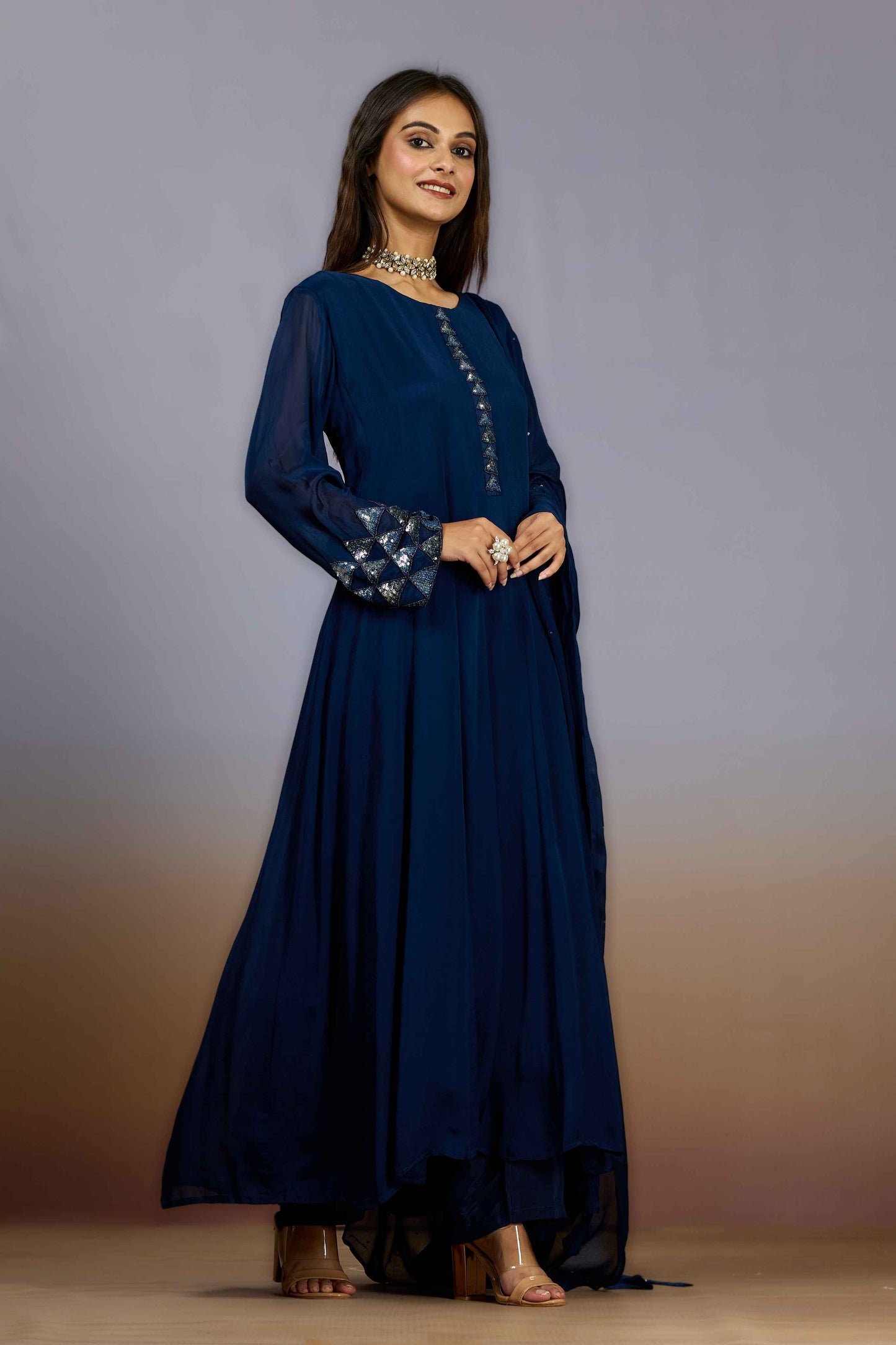 Blue Sequins Chinon Salwar Suits 1018-10103
