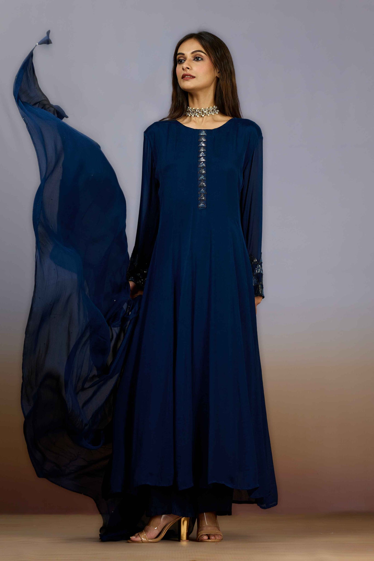 Blue Sequins Chinon Salwar Suits 1018-10103