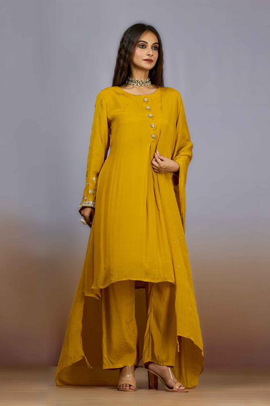 Yellow Cut Dana Chinon Salwar Suits 1018-10083