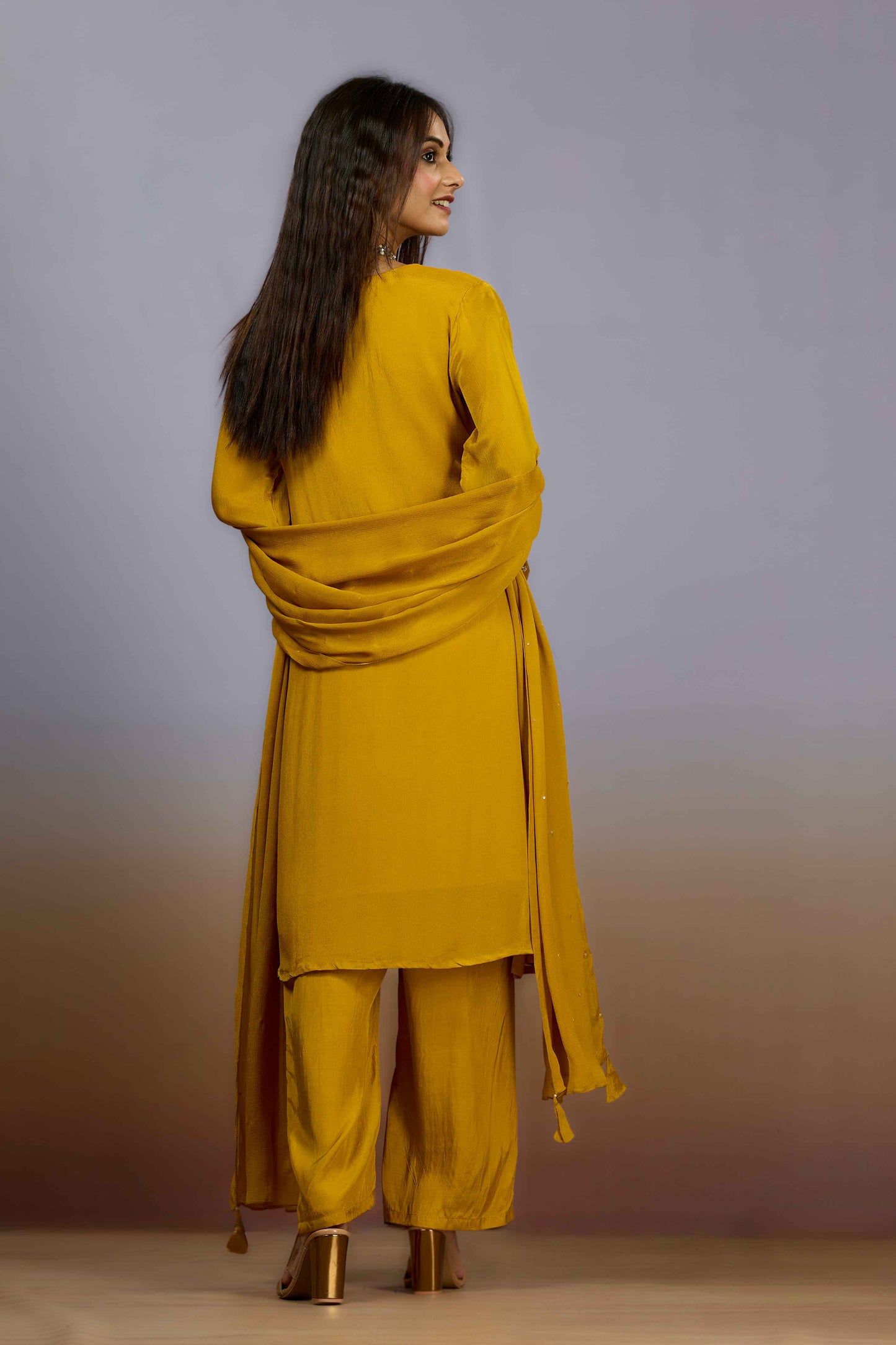 Yellow Cut Dana Chinon Salwar Suits 1018-10083
