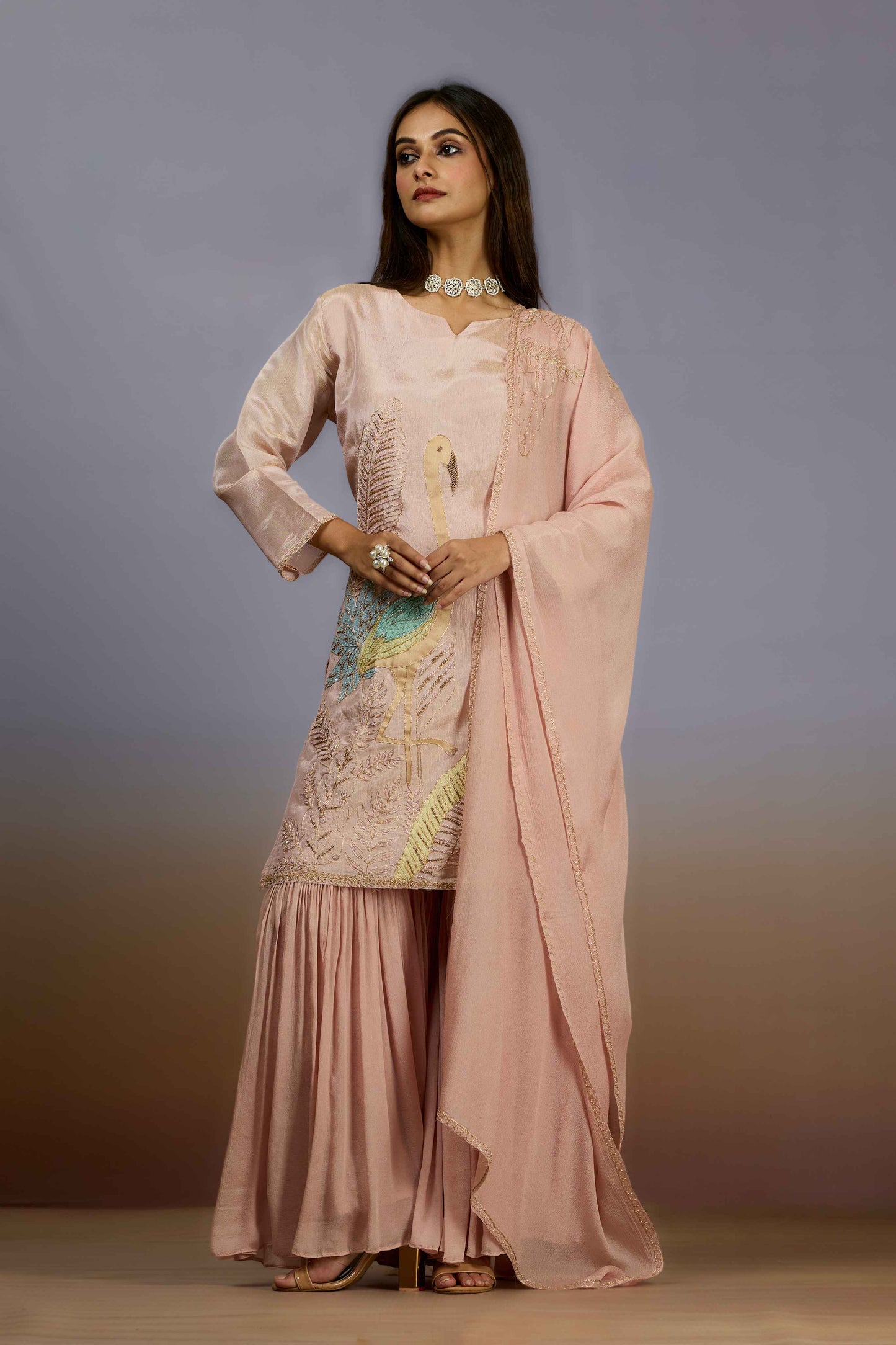 Peach Pearlwork Chinon Indo Western 1018-10079