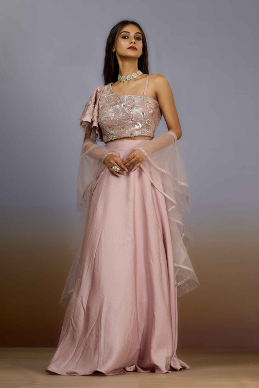 Peach Sequins Crepe Indo Western 1024-10093