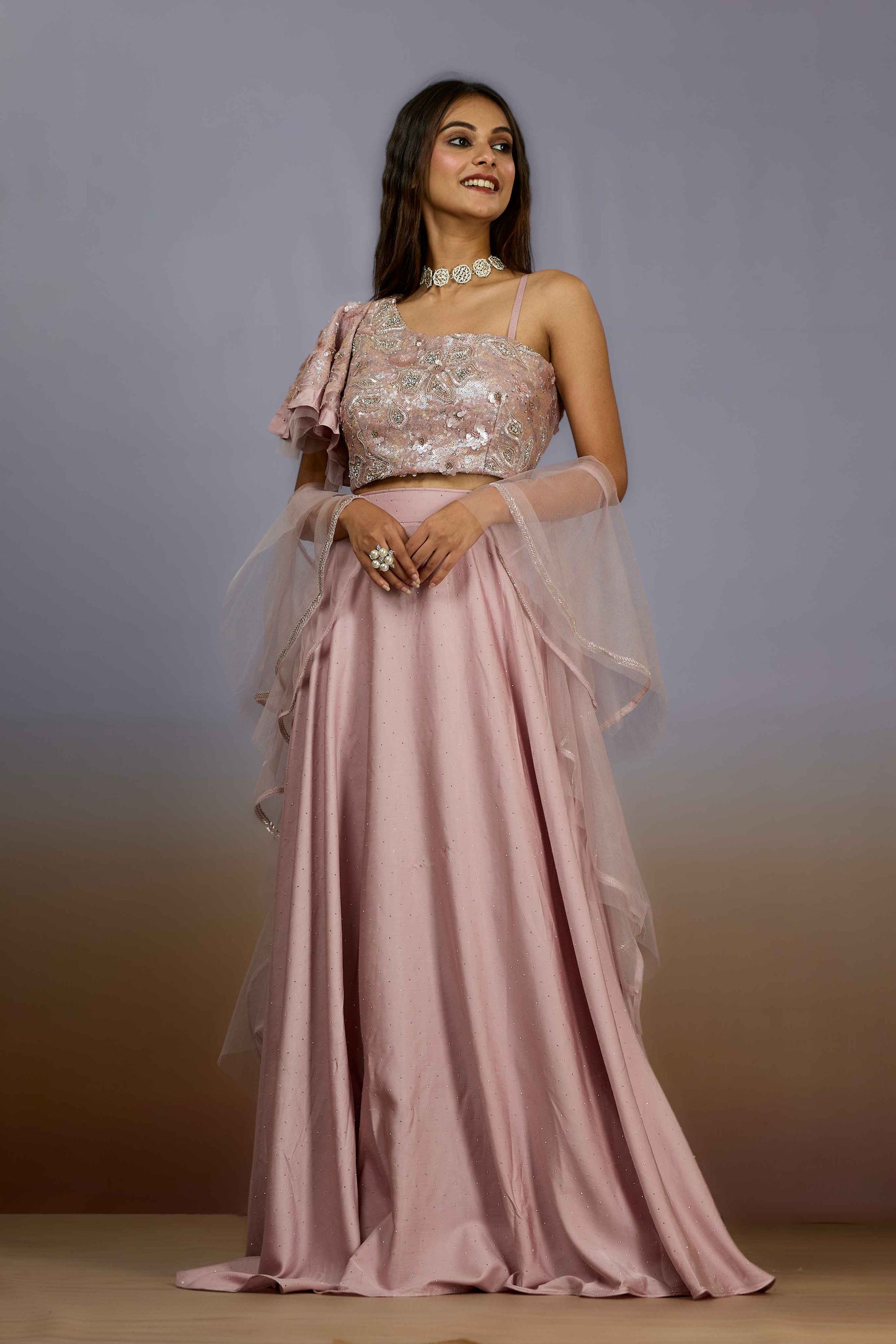 Peach Sequins Crepe Indo Western 1024-10093