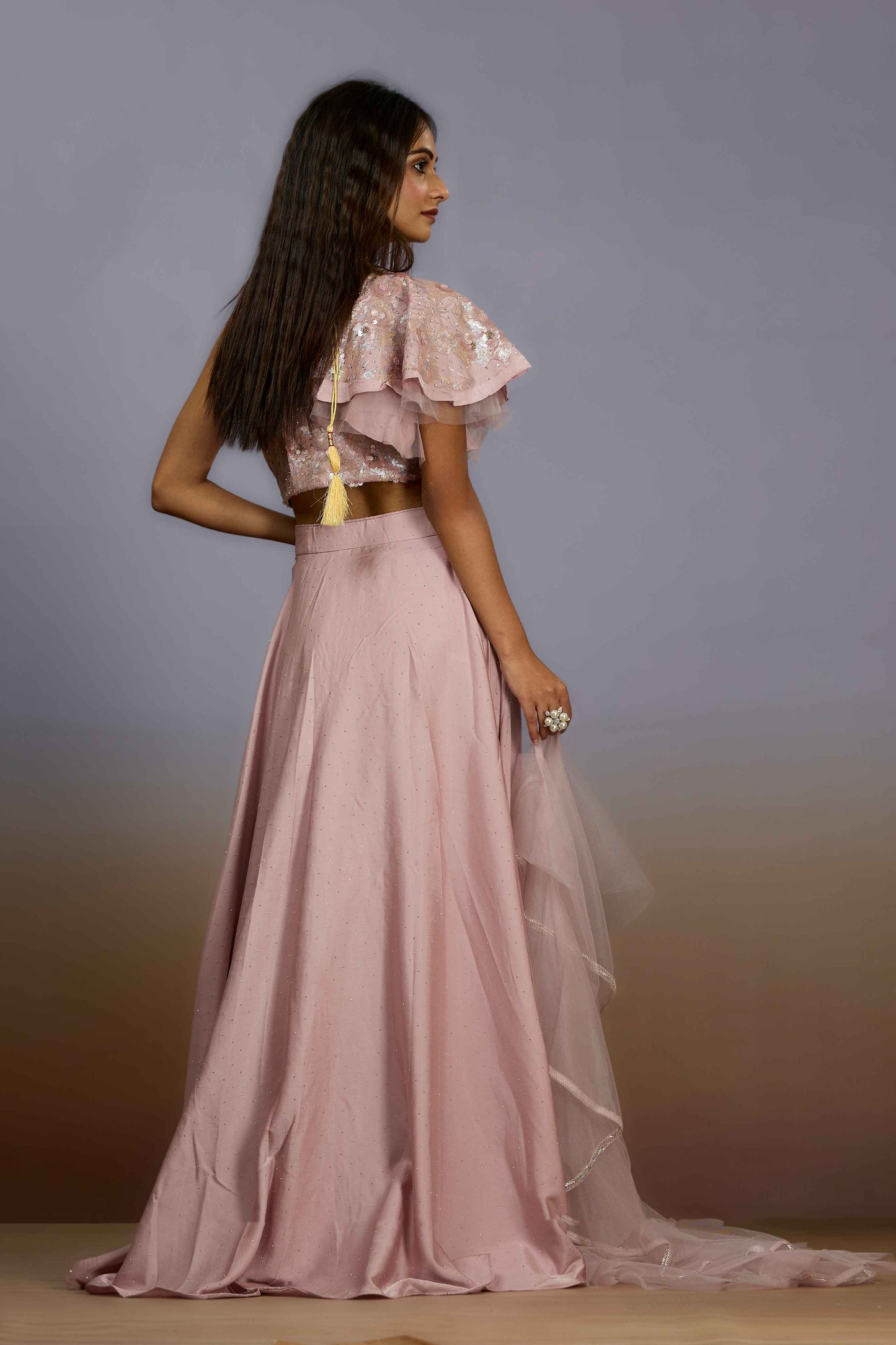Peach Sequins Crepe Indo Western 1024-10093