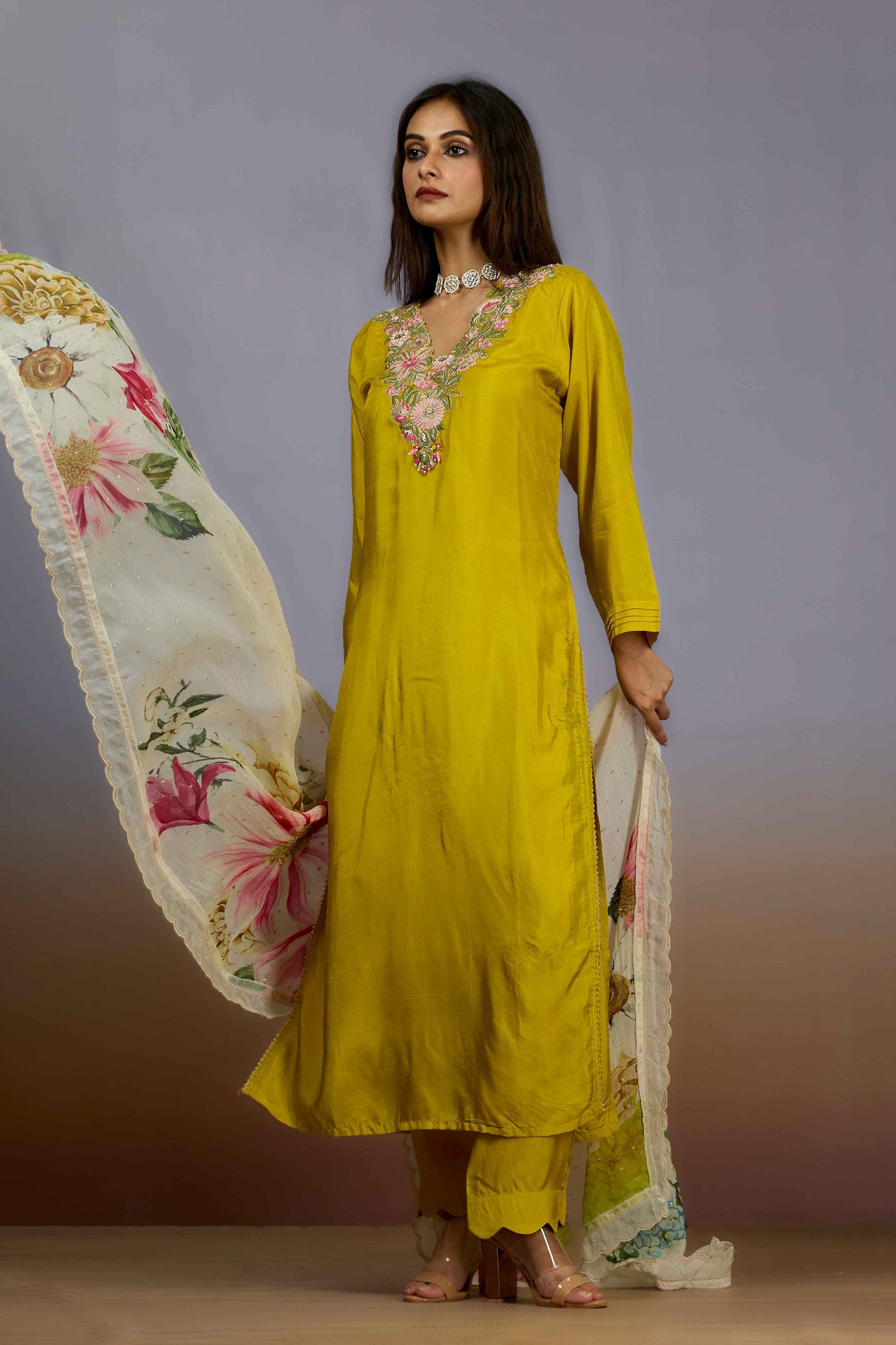 Yellow Sequins HO silk Salwar Suits 1016-10086