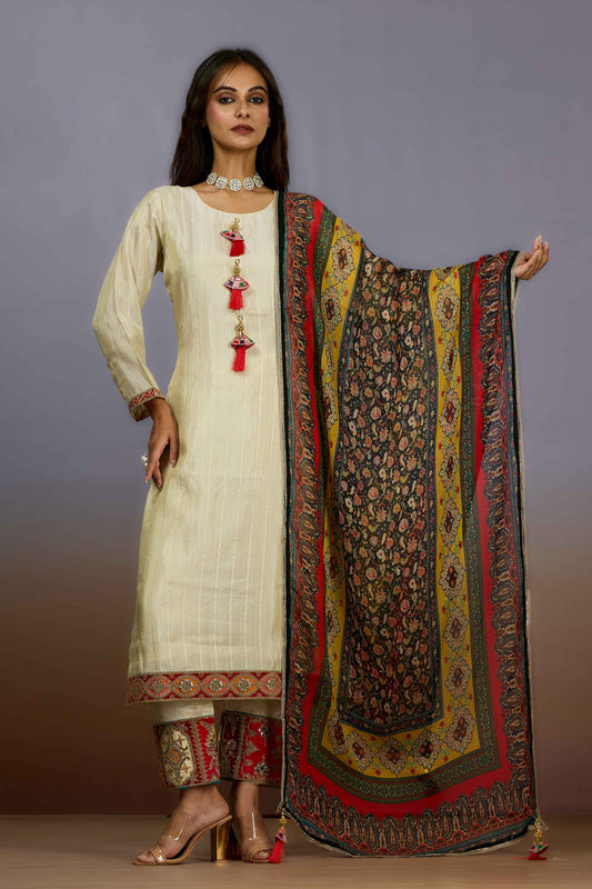 Cream Sequins Tissue Salwar Suits 1019-10084