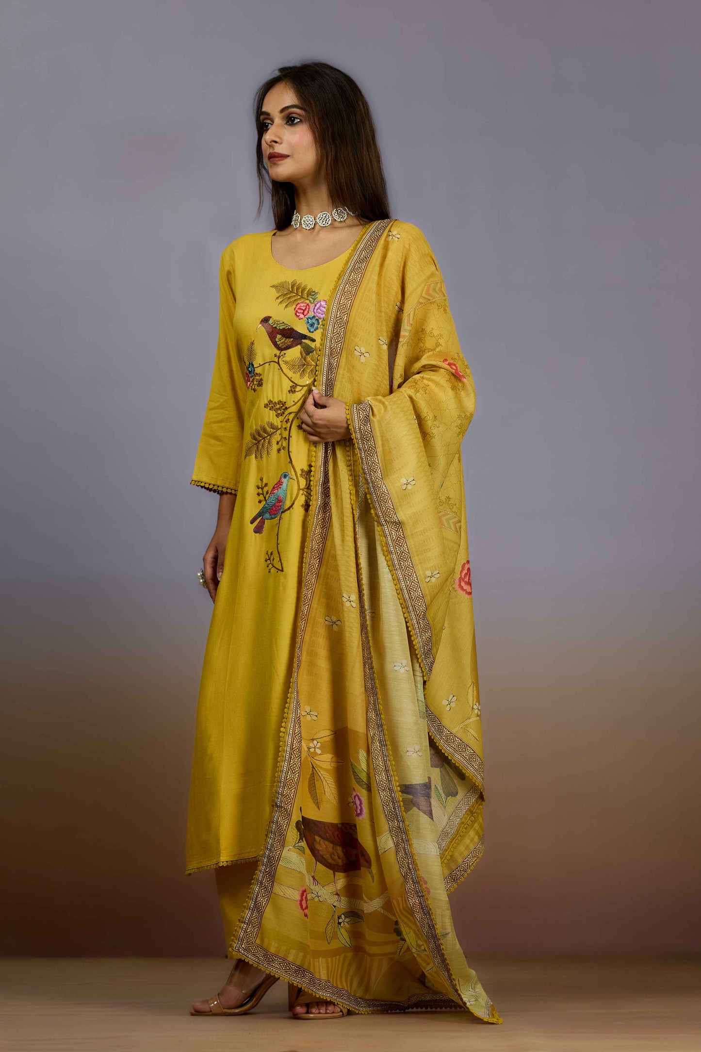 Yellow Sequins Cotton Salwar Suits 1019-10095