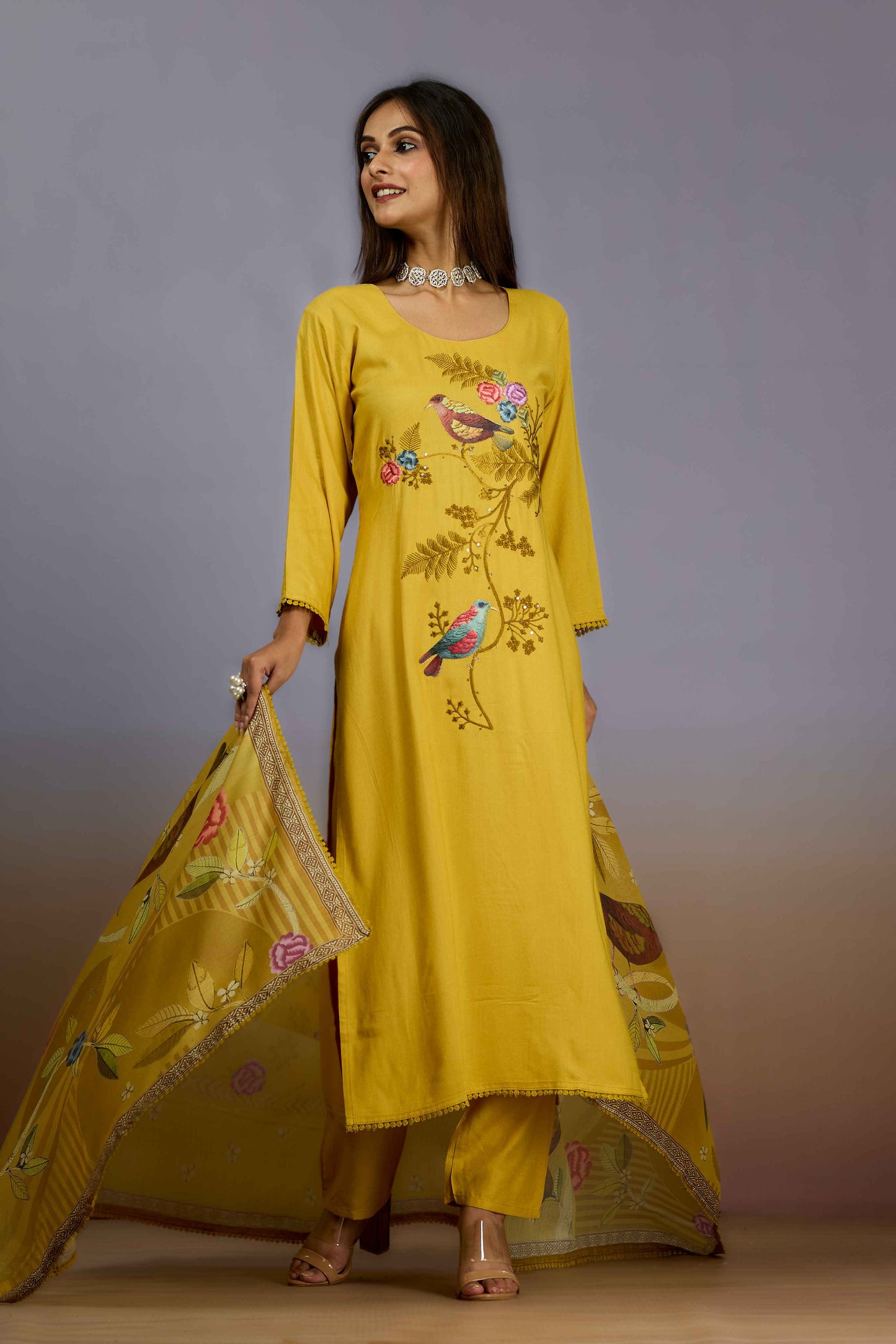 Yellow Sequins Cotton Salwar Suits 1019-10095