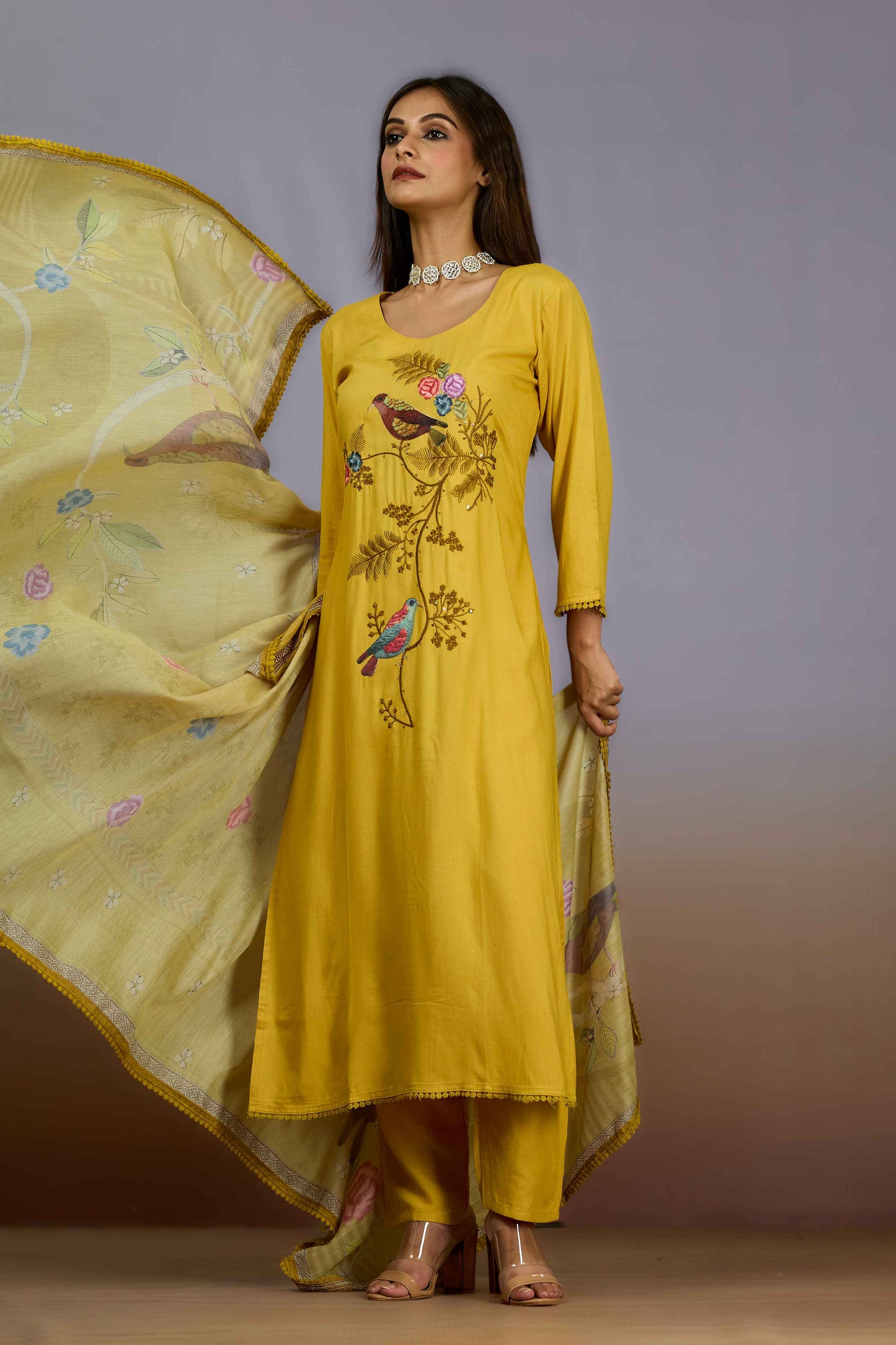 Yellow Sequins Cotton Salwar Suits 1019-10095