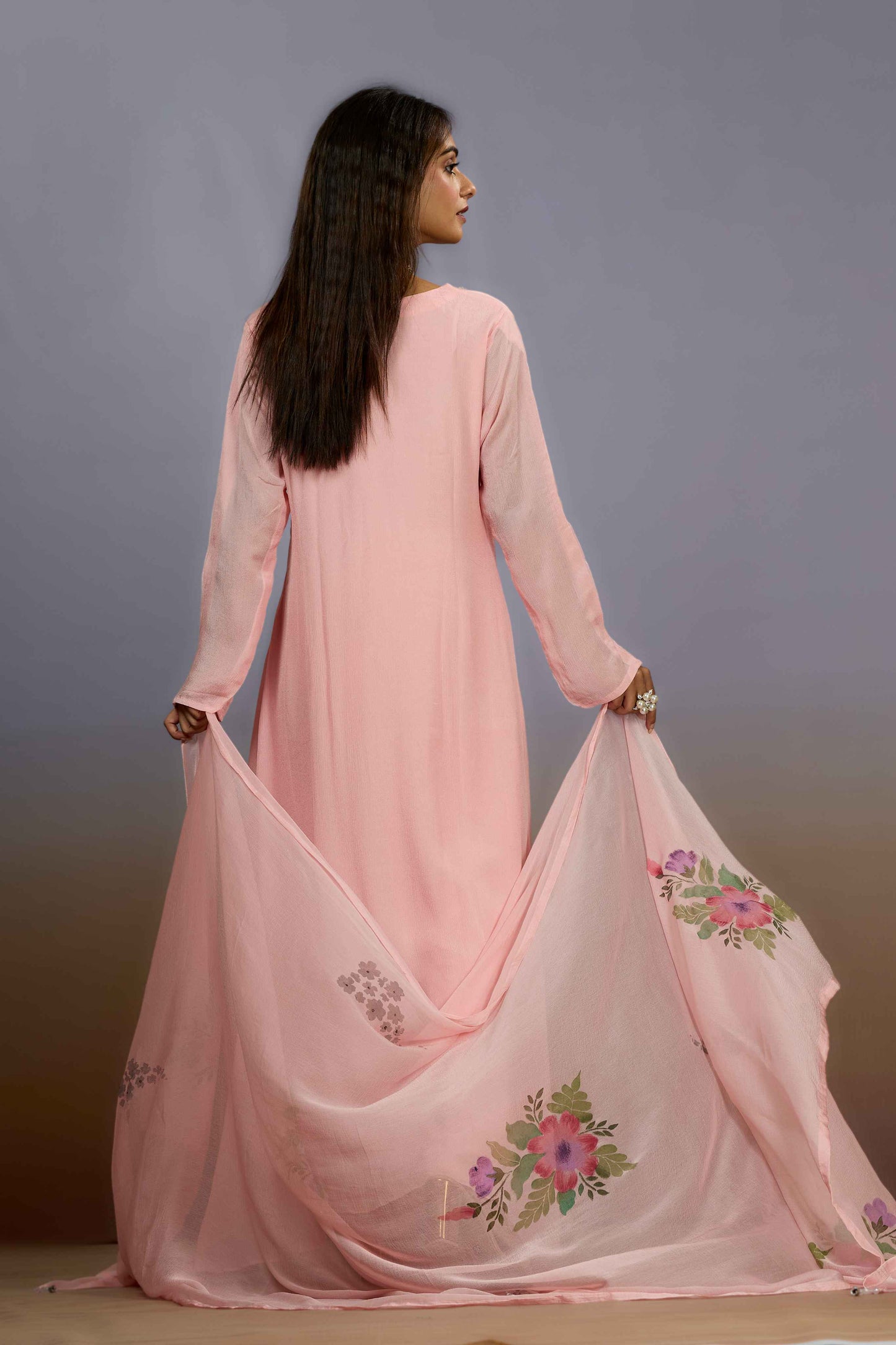 Peach Pearlwork Chinon Salwar Suits 1017-10115