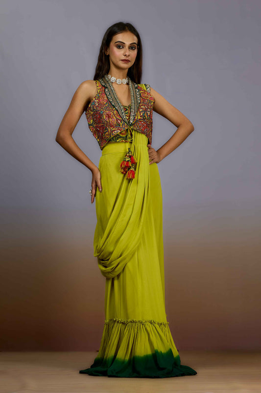 Yellow Sequins Chinon Indo Western 1022-10097