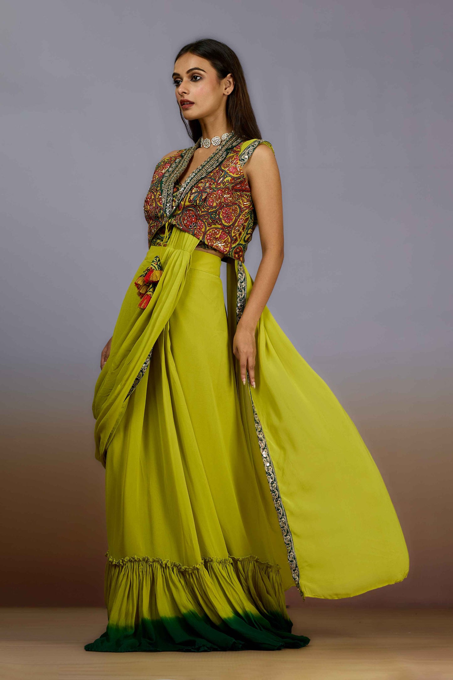 Yellow Sequins Chinon Indo Western 1022-10097