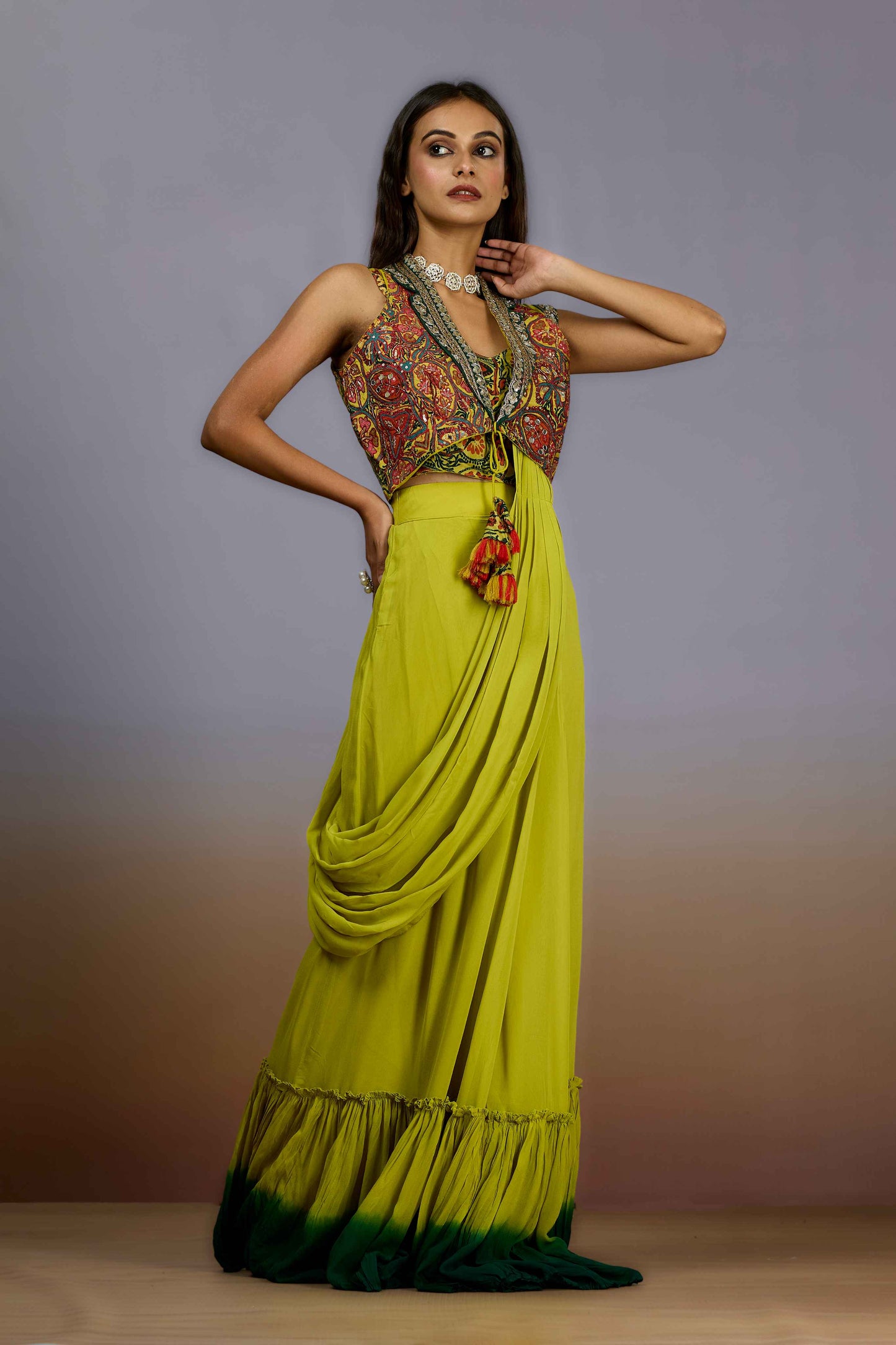 Yellow Sequins Chinon Indo Western 1022-10097