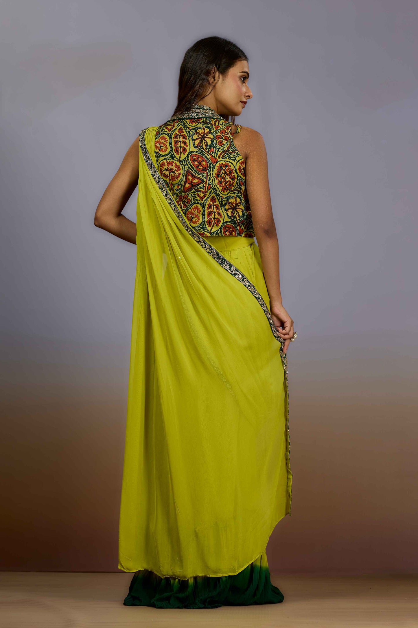 Yellow Sequins Chinon Indo Western 1022-10097