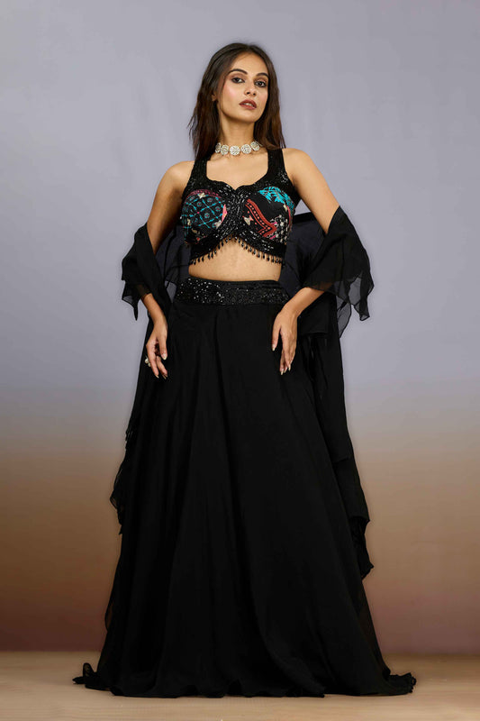 Black Cut Dana HO silk Indo Western 1022-10100