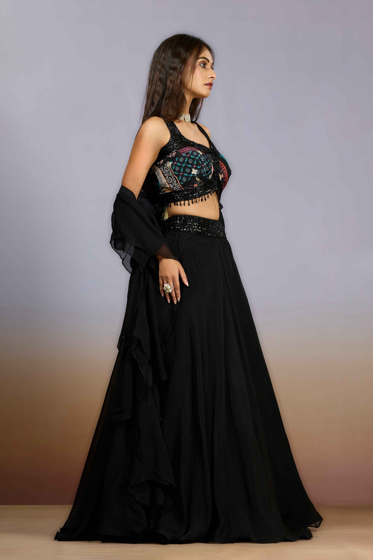 Black Cut Dana HO silk Indo Western 1022-10100