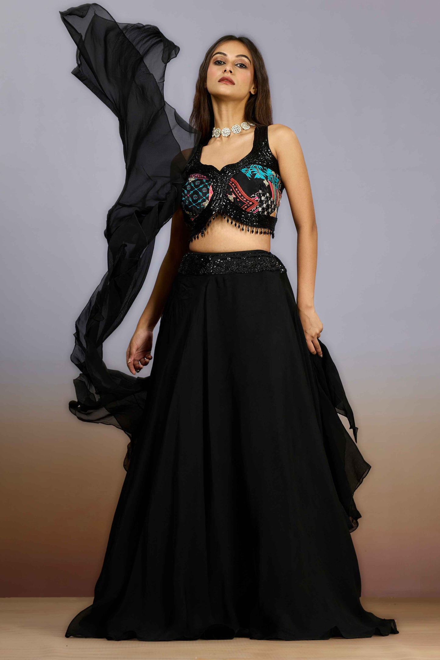 Black Cut Dana HO silk Indo Western 1022-10100