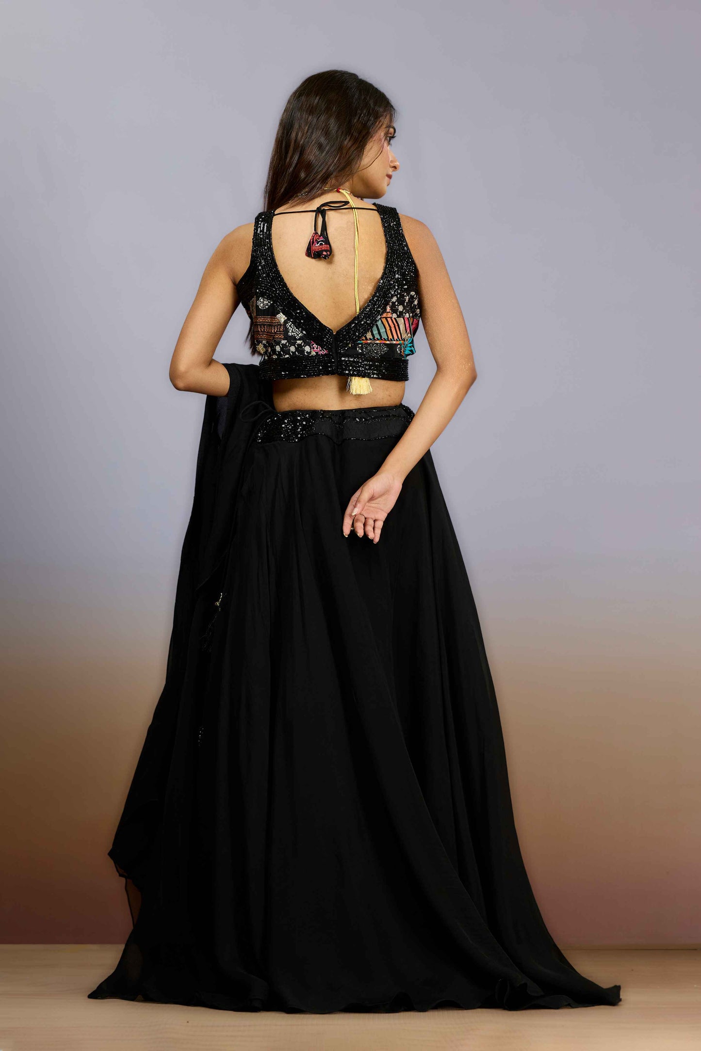 Black Cut Dana HO silk Indo Western 1022-10100