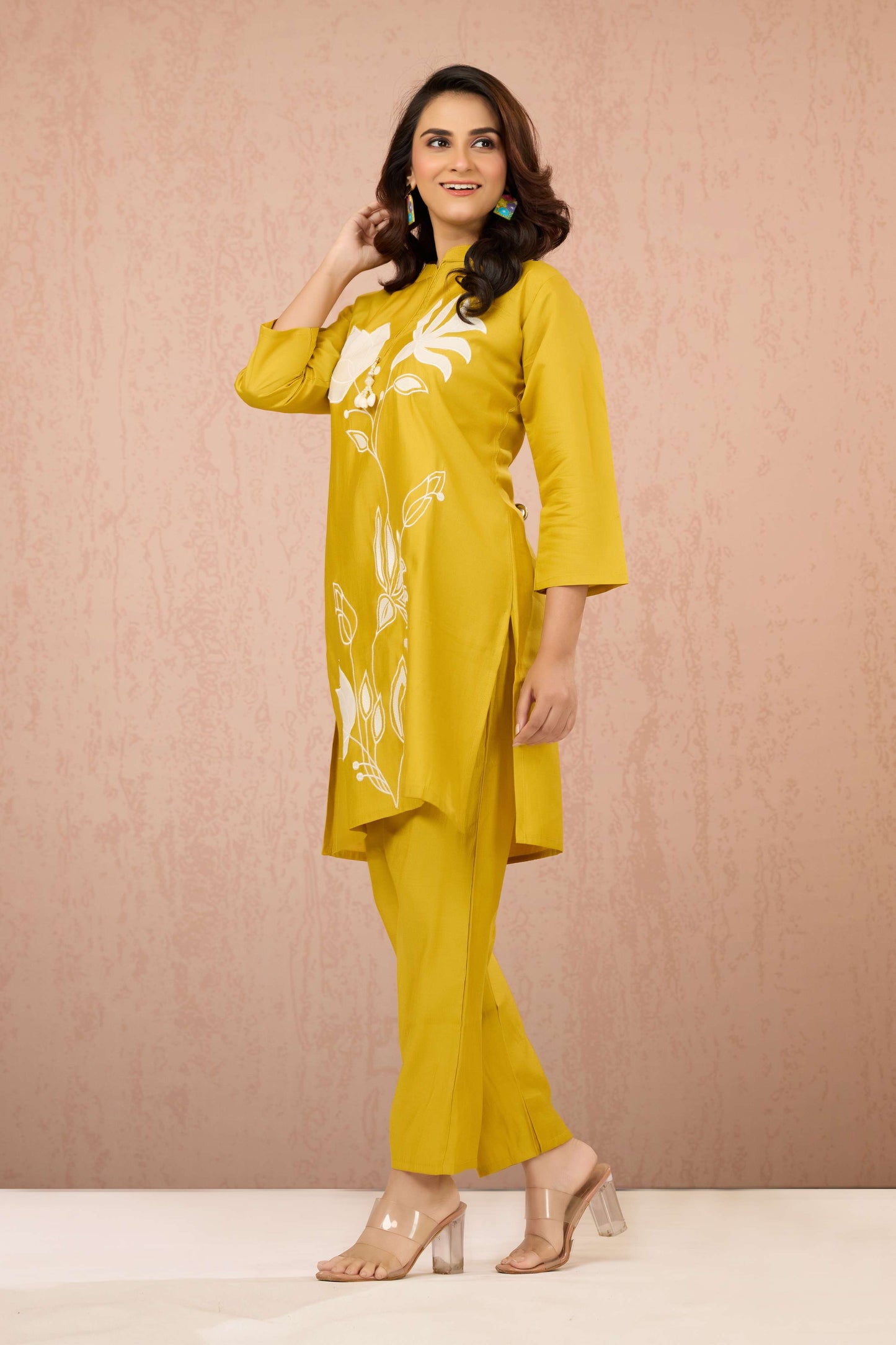 Yellow Embroidery Rayon Coord Set 1013-10057
