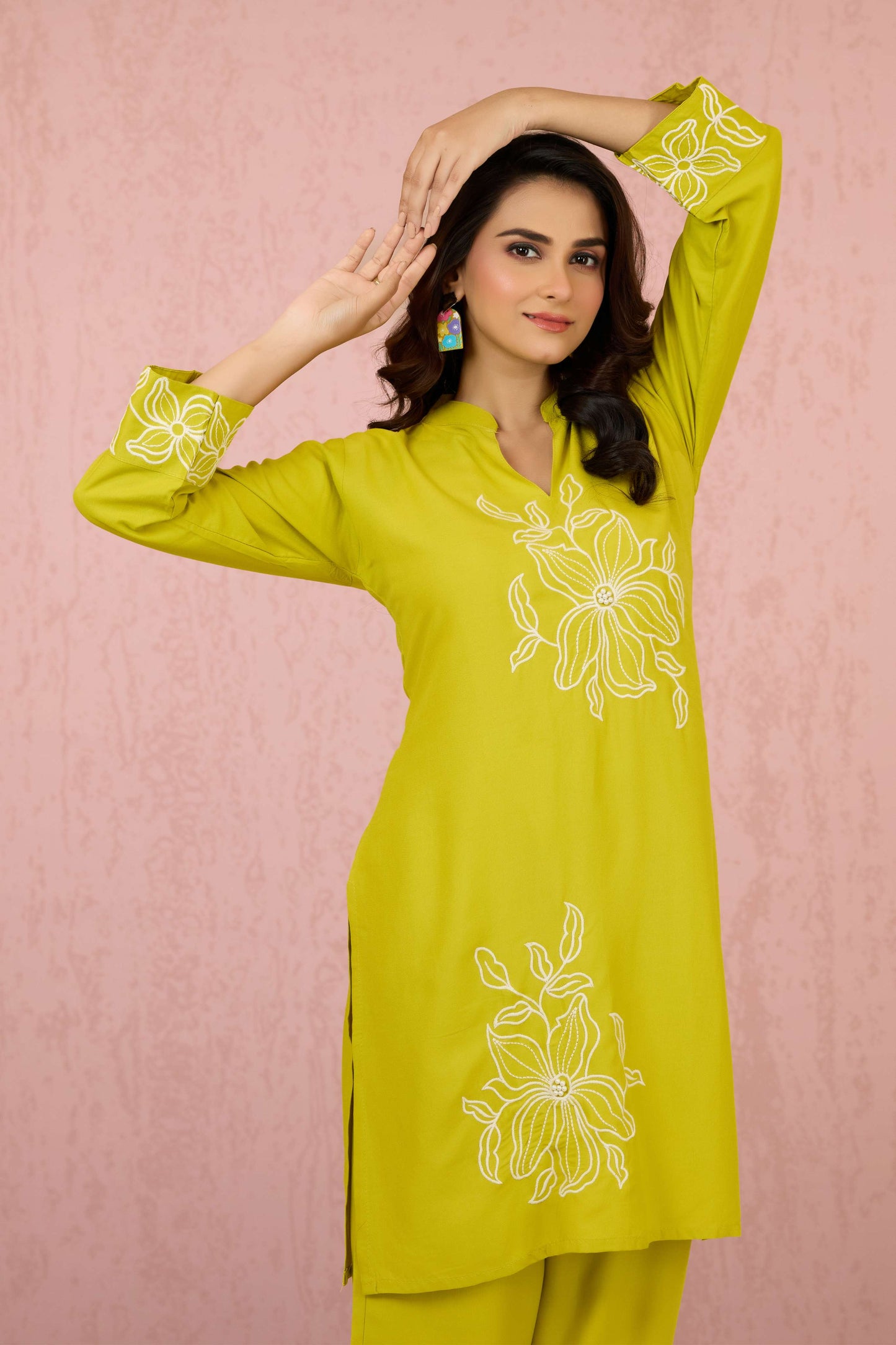 Green Embroidery Rayon Coord Set 1013-10061