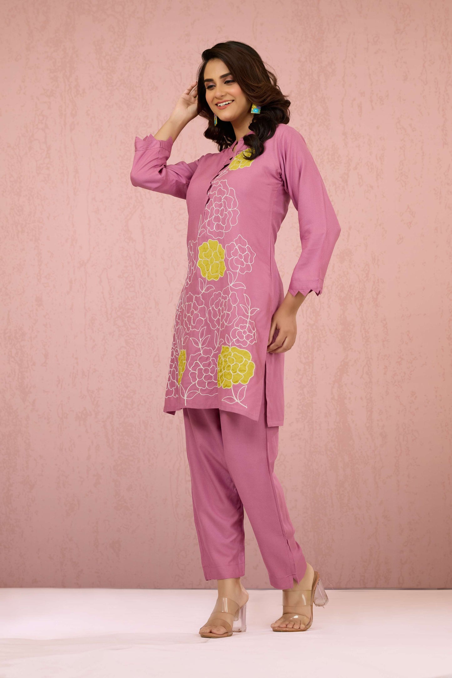 Pink Embroidery Rayon Coord Set 1013-10047
