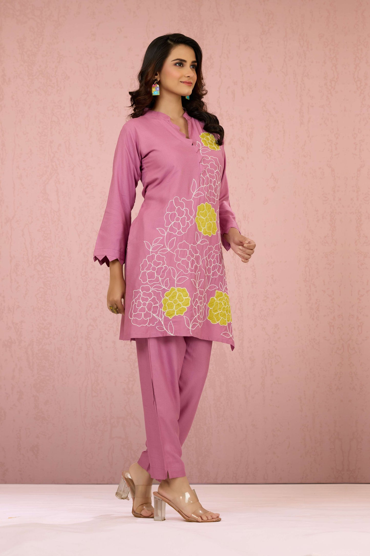 Pink Embroidery Rayon Coord Set 1013-10047