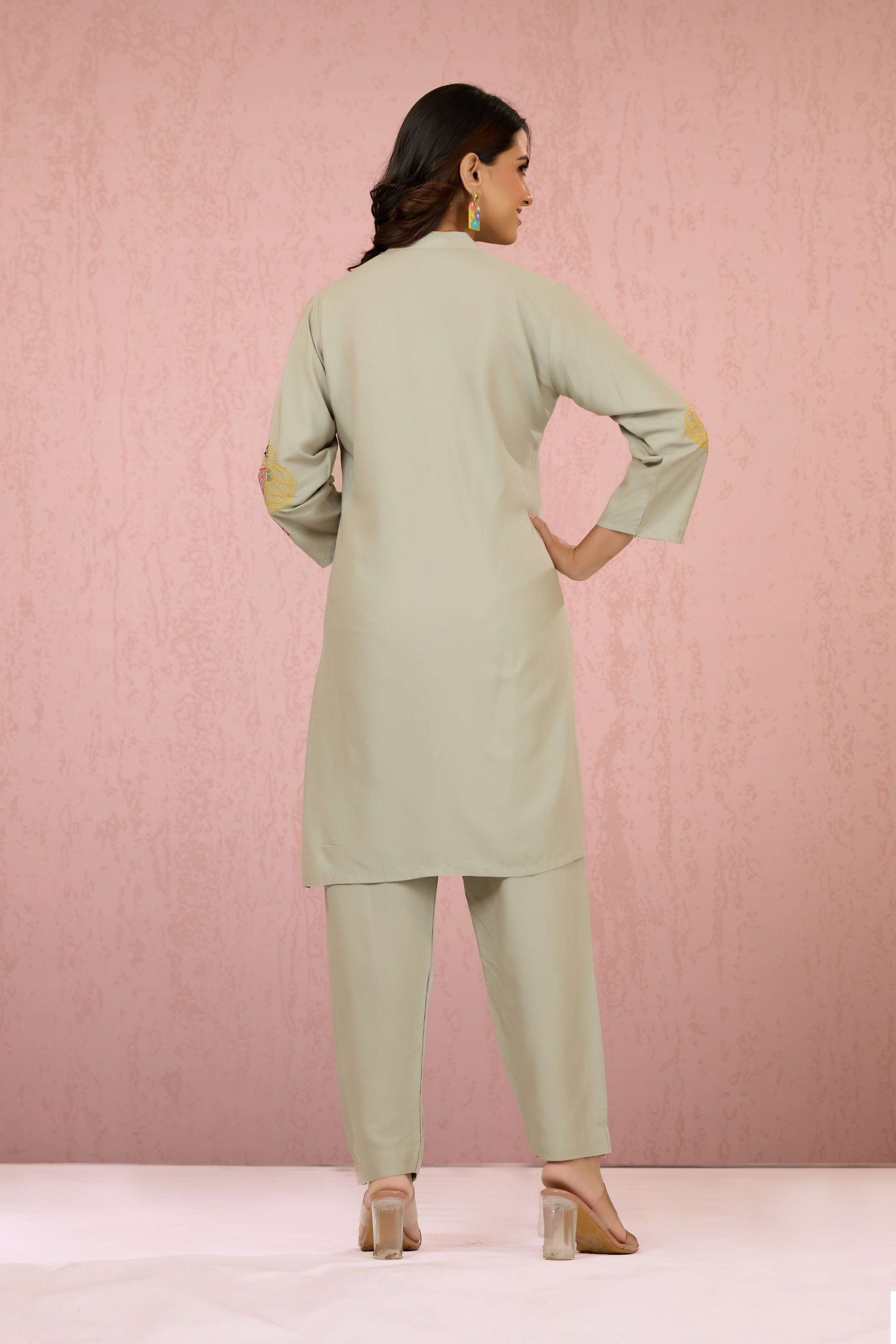 Grey Embroidery Rayon Coord Set 1013-10049