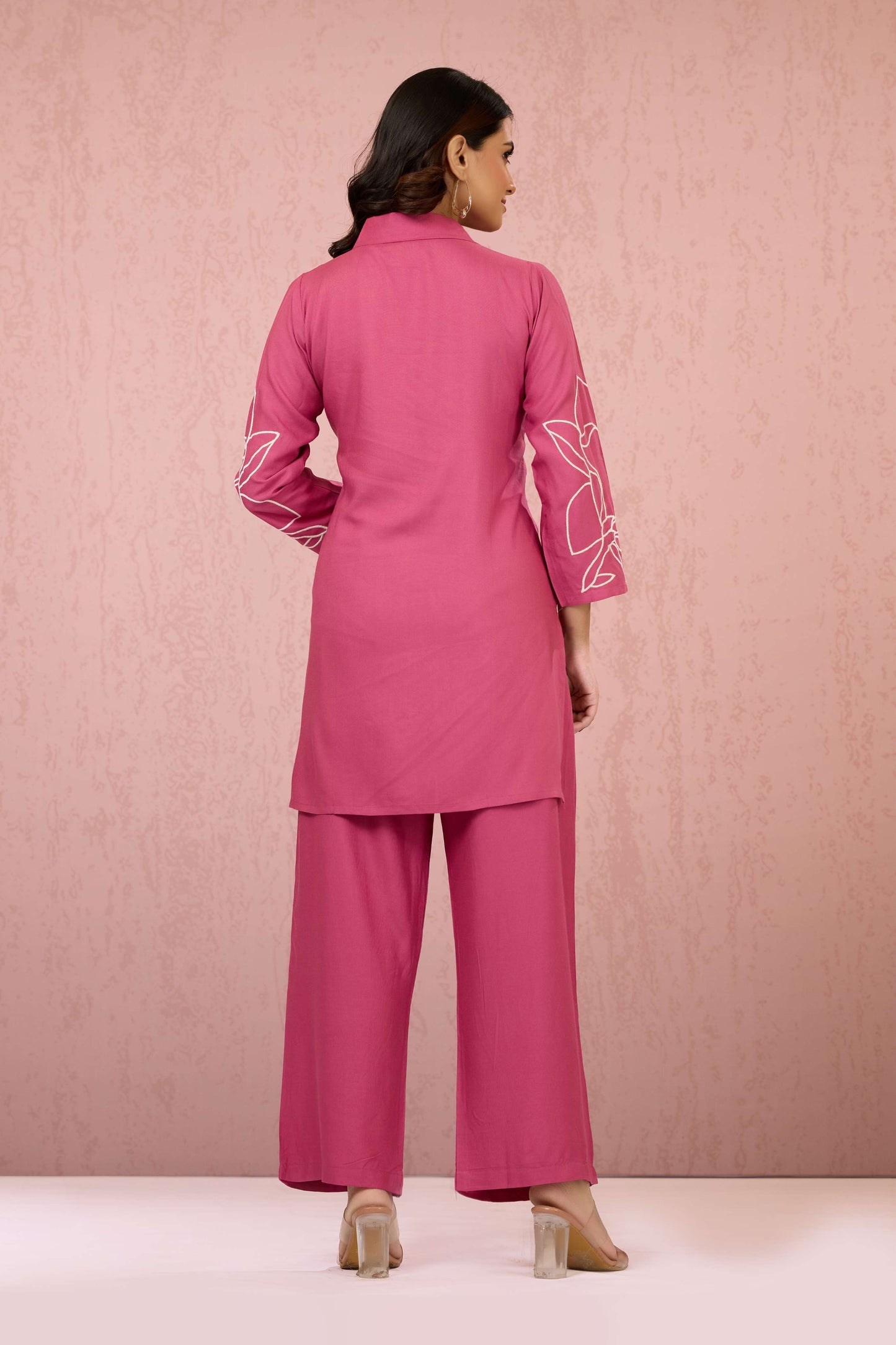 Pink Embroidery Rayon Coord Set 1013-10044