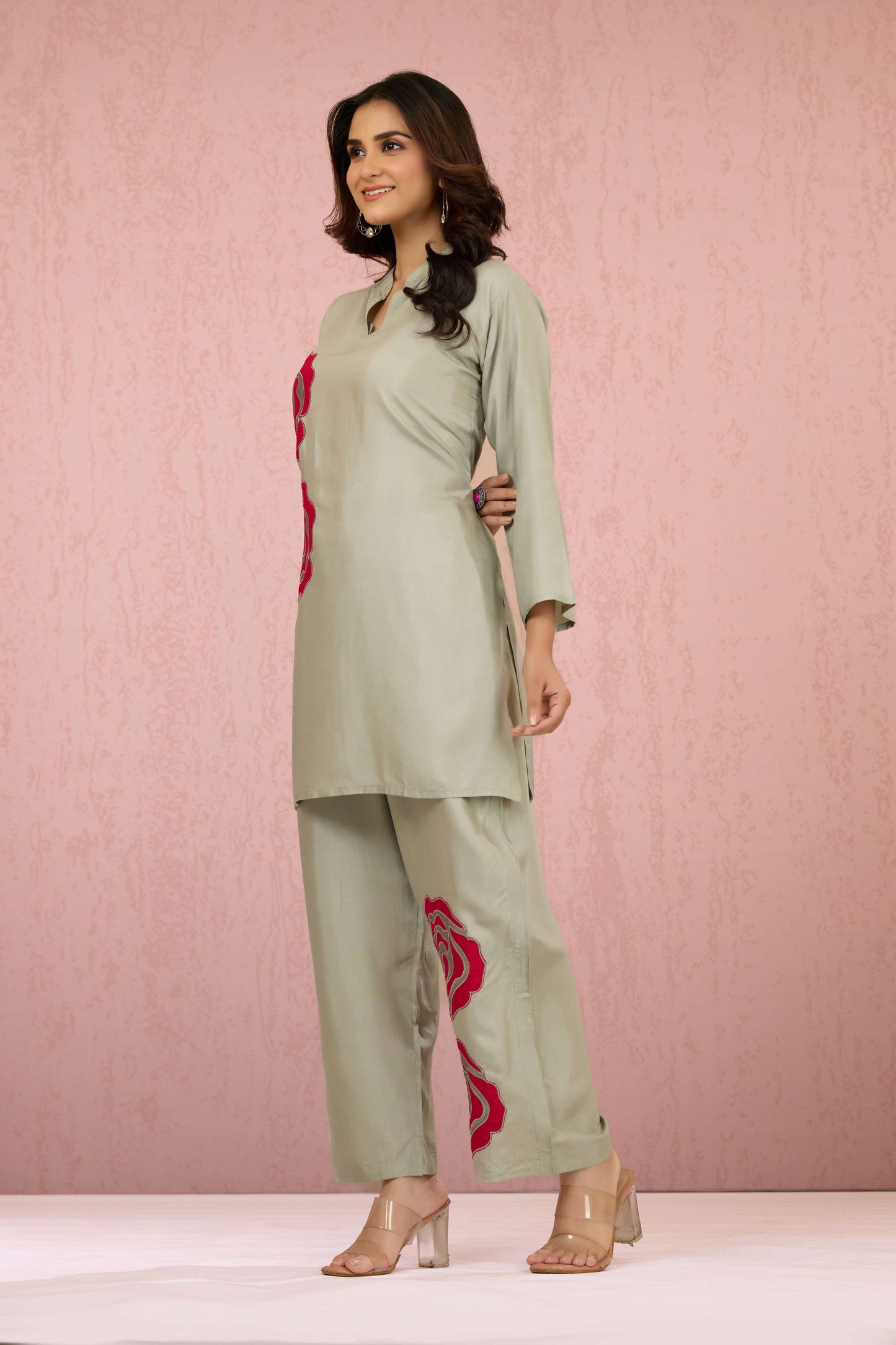 Grey Embroidery Rayon Coord Set 1013-10053