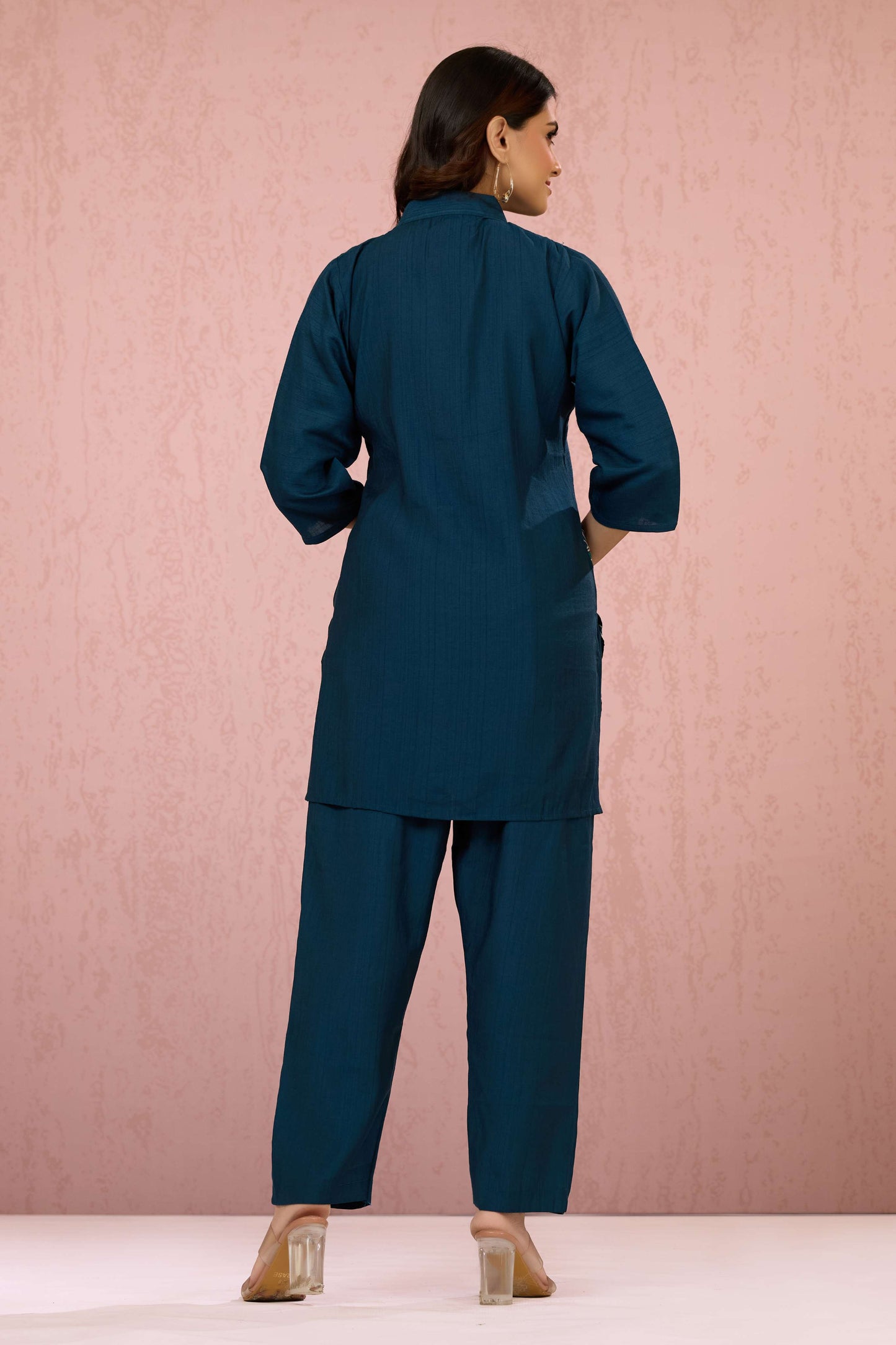 Indigo Embroidery Slub Cotton Coord Set 1013-10046