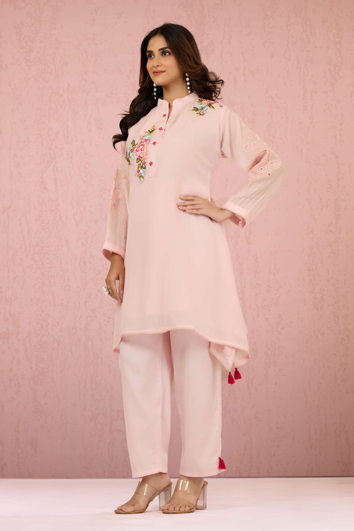 Pink Pearlwork Mul Chanderi Coord Set 1014-10052