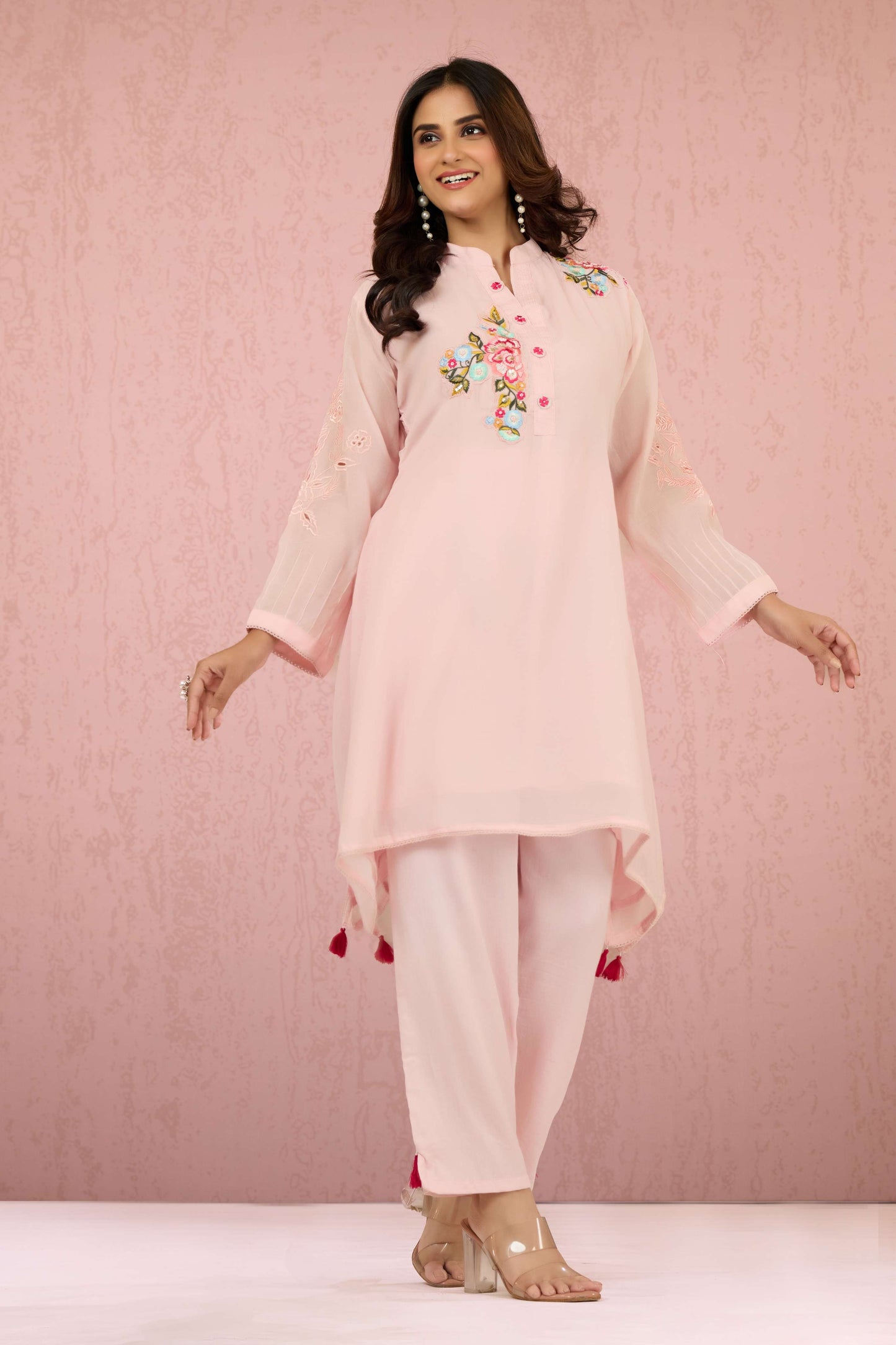 Pink Pearlwork Mul Chanderi Coord Set 1014-10052