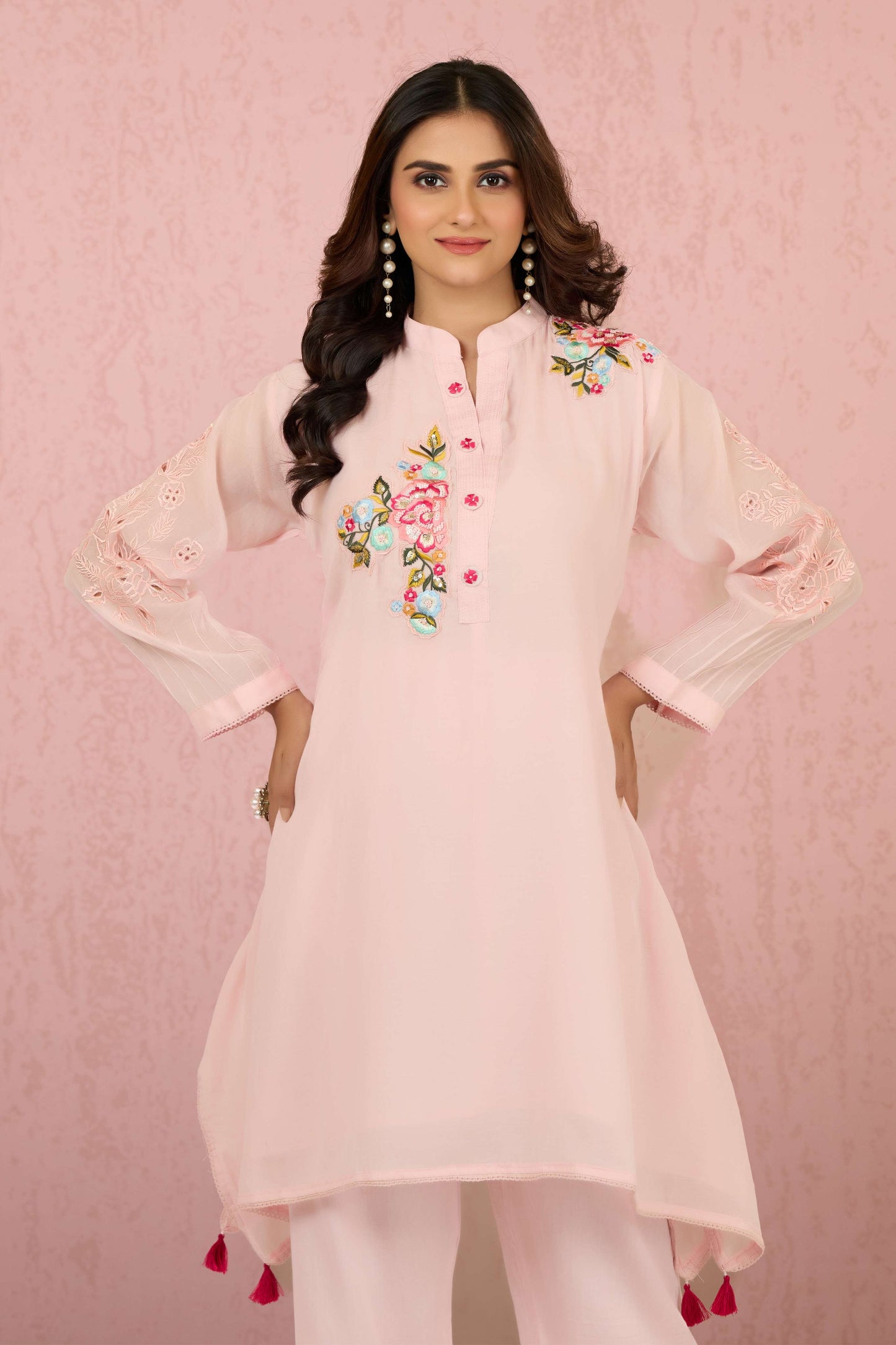 Pink Pearlwork Mul Chanderi Coord Set 1014-10052
