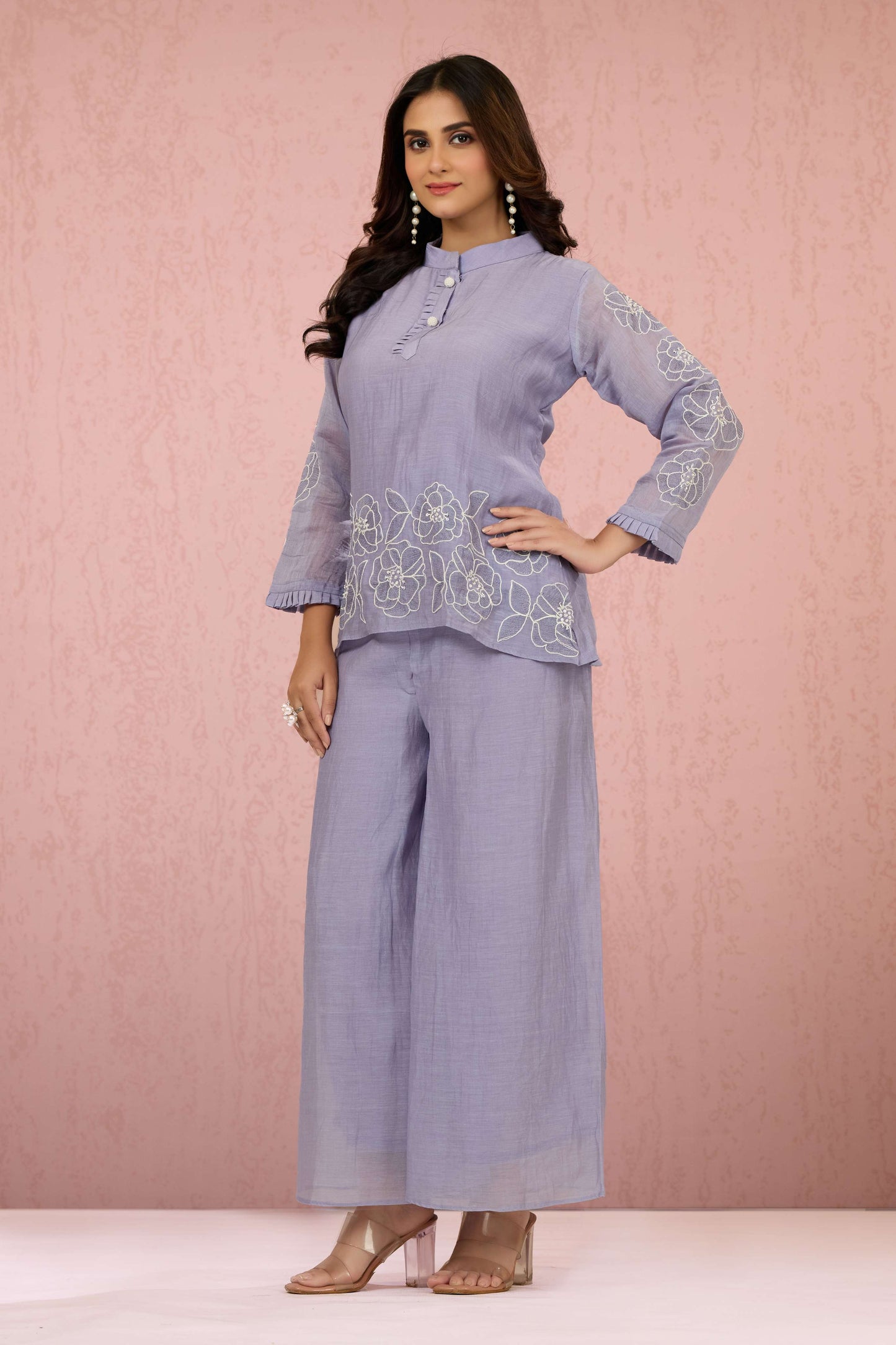 Mauve Pearlwork Mul Chanderi Coord Set 1014-10048