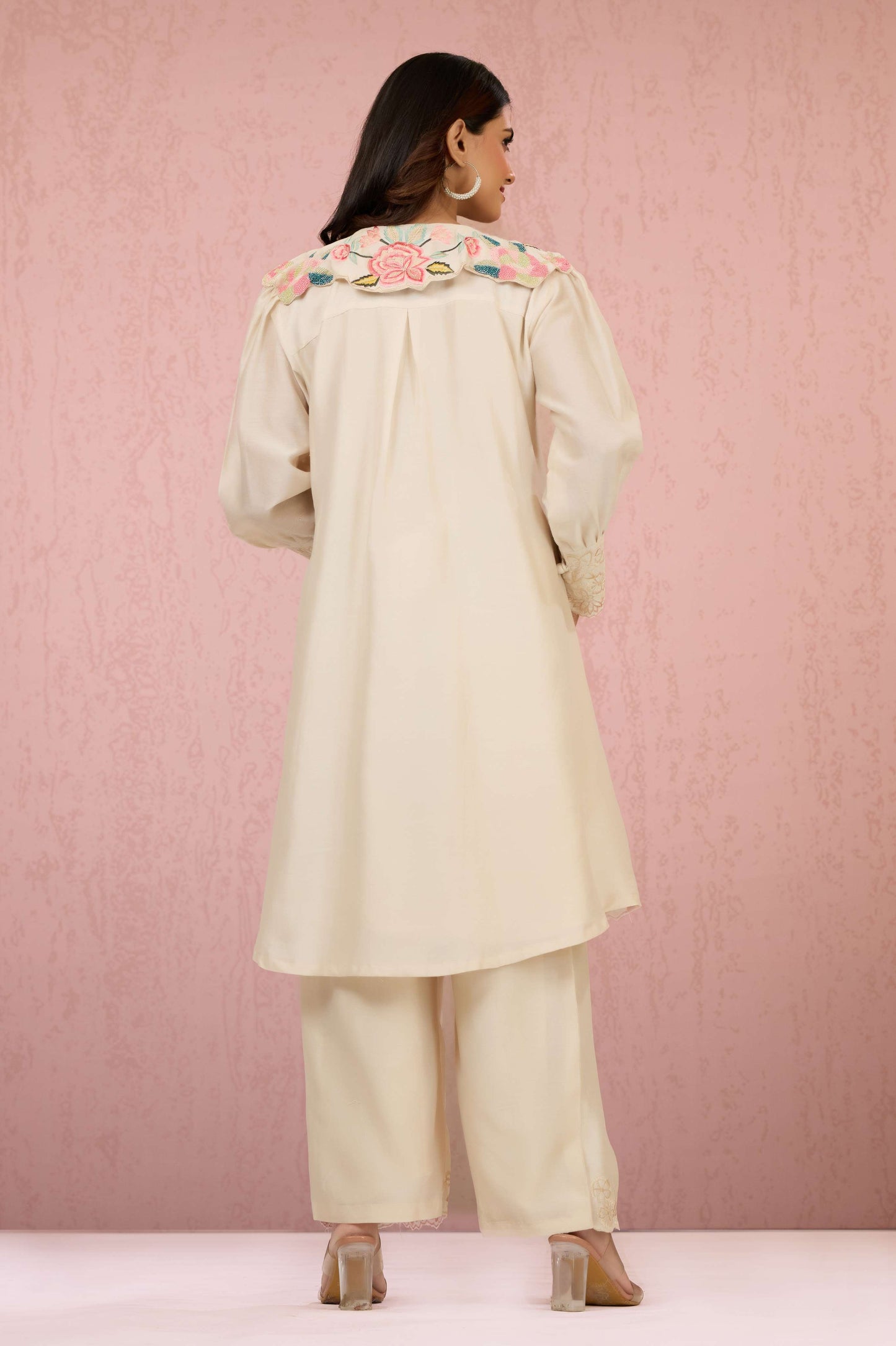 Cream Embroidery HO silk Coord Set 1014-10062