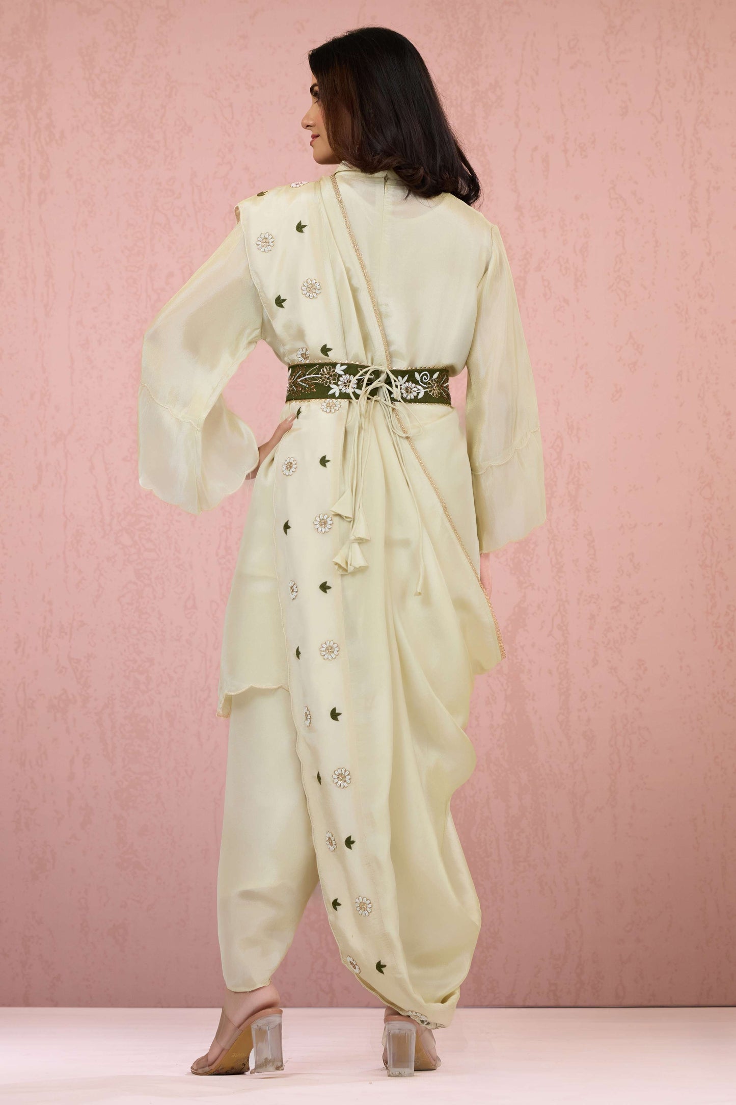 Beige Embroidery Tissue Indo Western 1014-10067