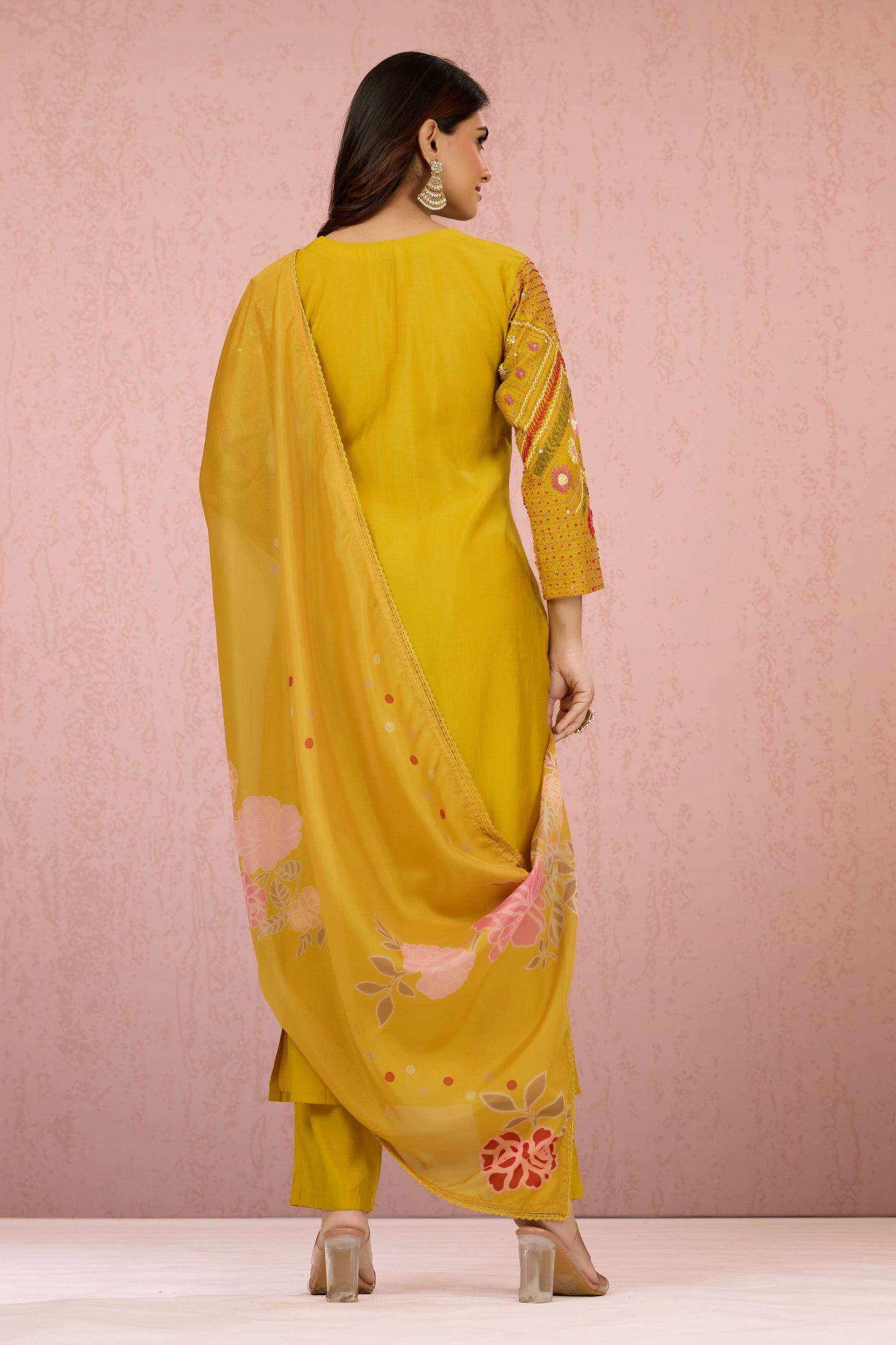 Yellow Embroidery Roman Silk Salwar Suits 1013-10041